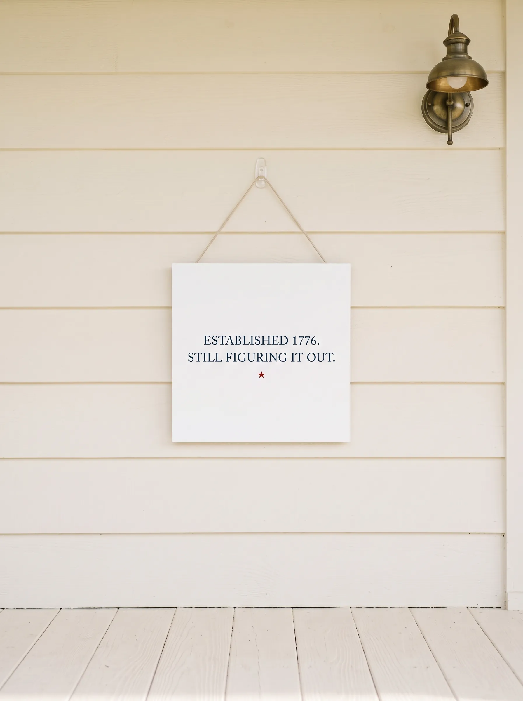 The Clean White Hanging Square Sign That Wins on Restraint