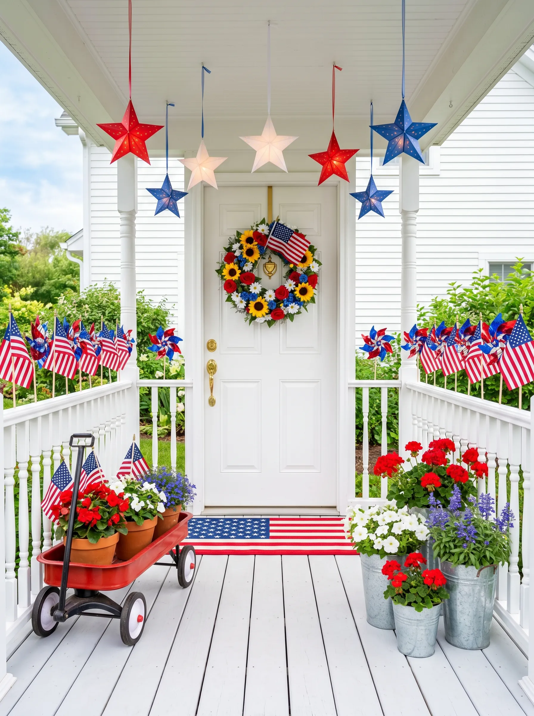The Whimsical Summer Porch with Hanging Stars and a Wagon