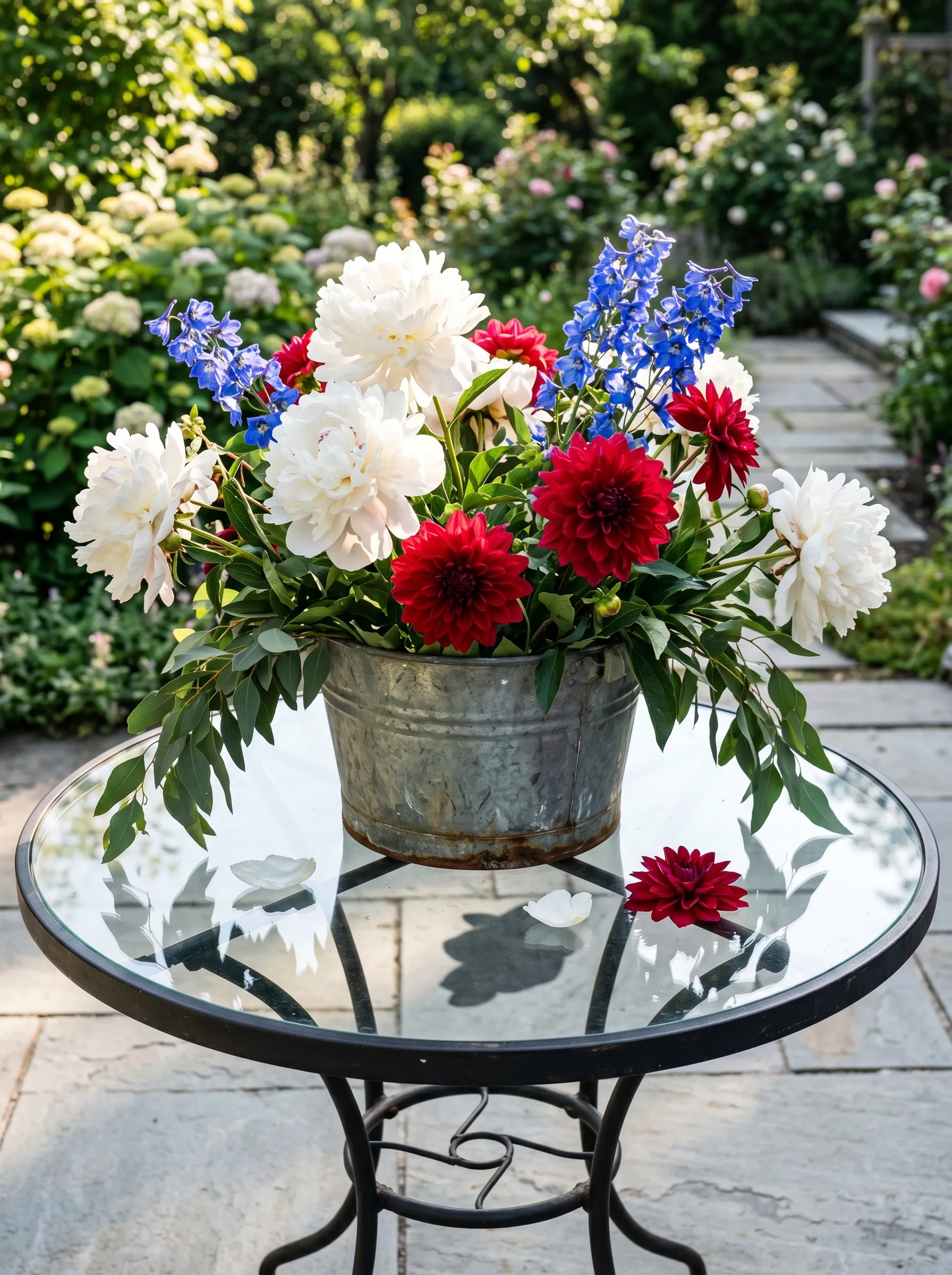 The Galvanized Bucket With Garden-Gathered Peonies and Dahlias