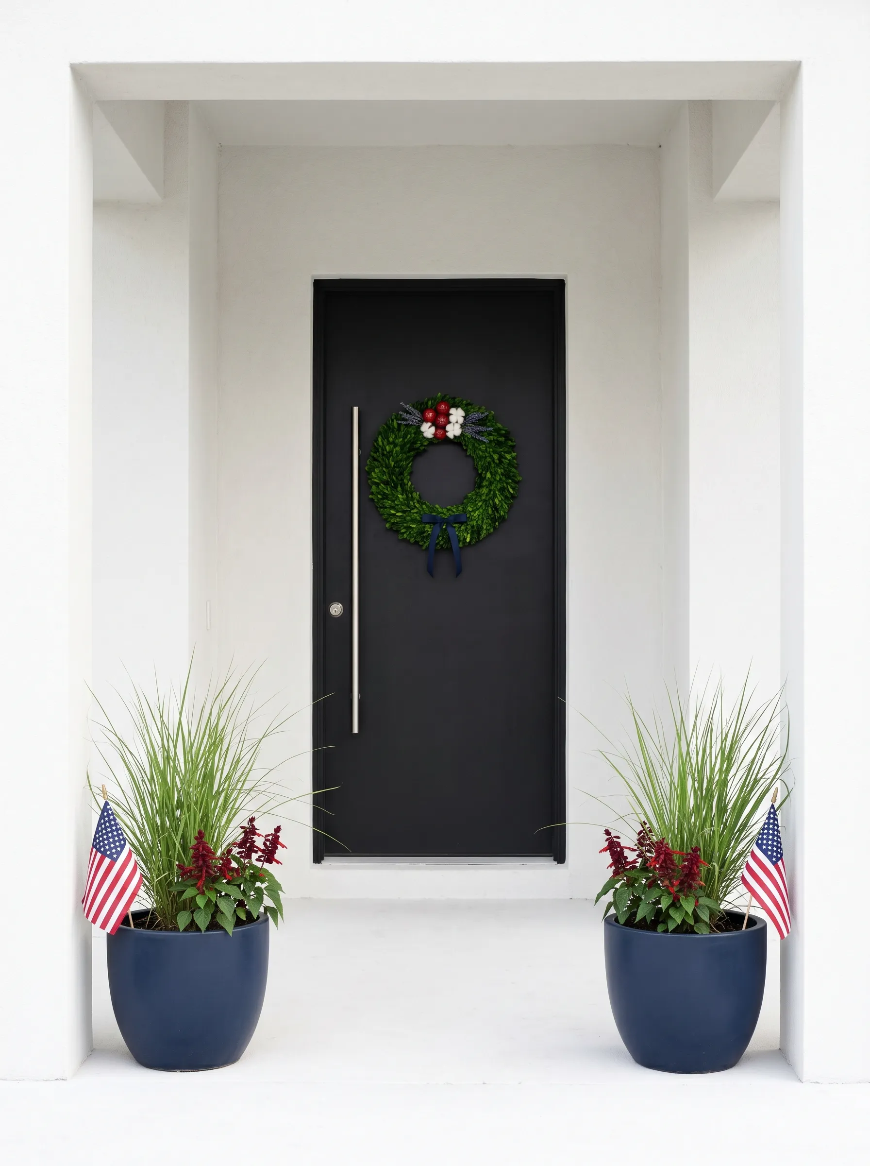 The Architectural Minimalist Porch with a Boxwood Wreath