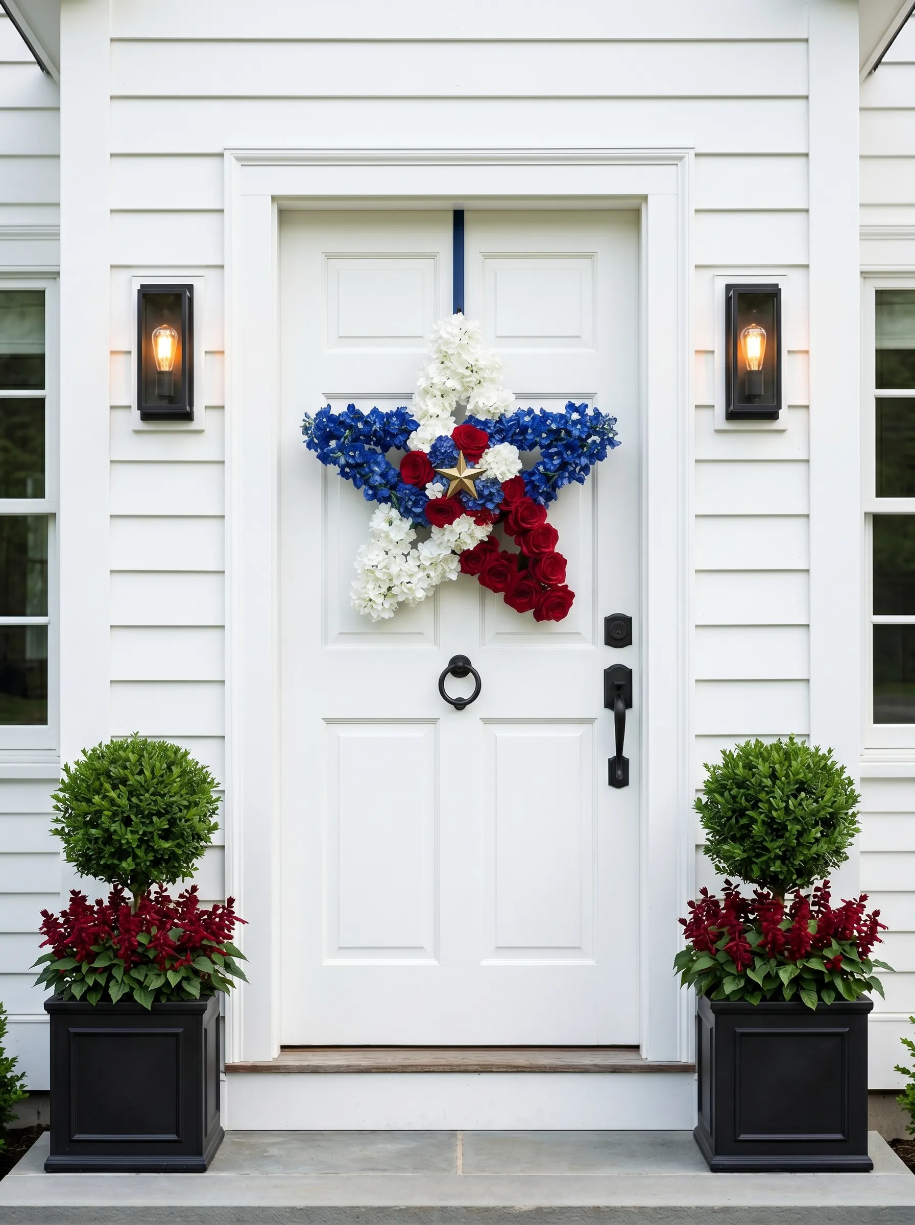 Floral Star on White Modern Farmhouse Door