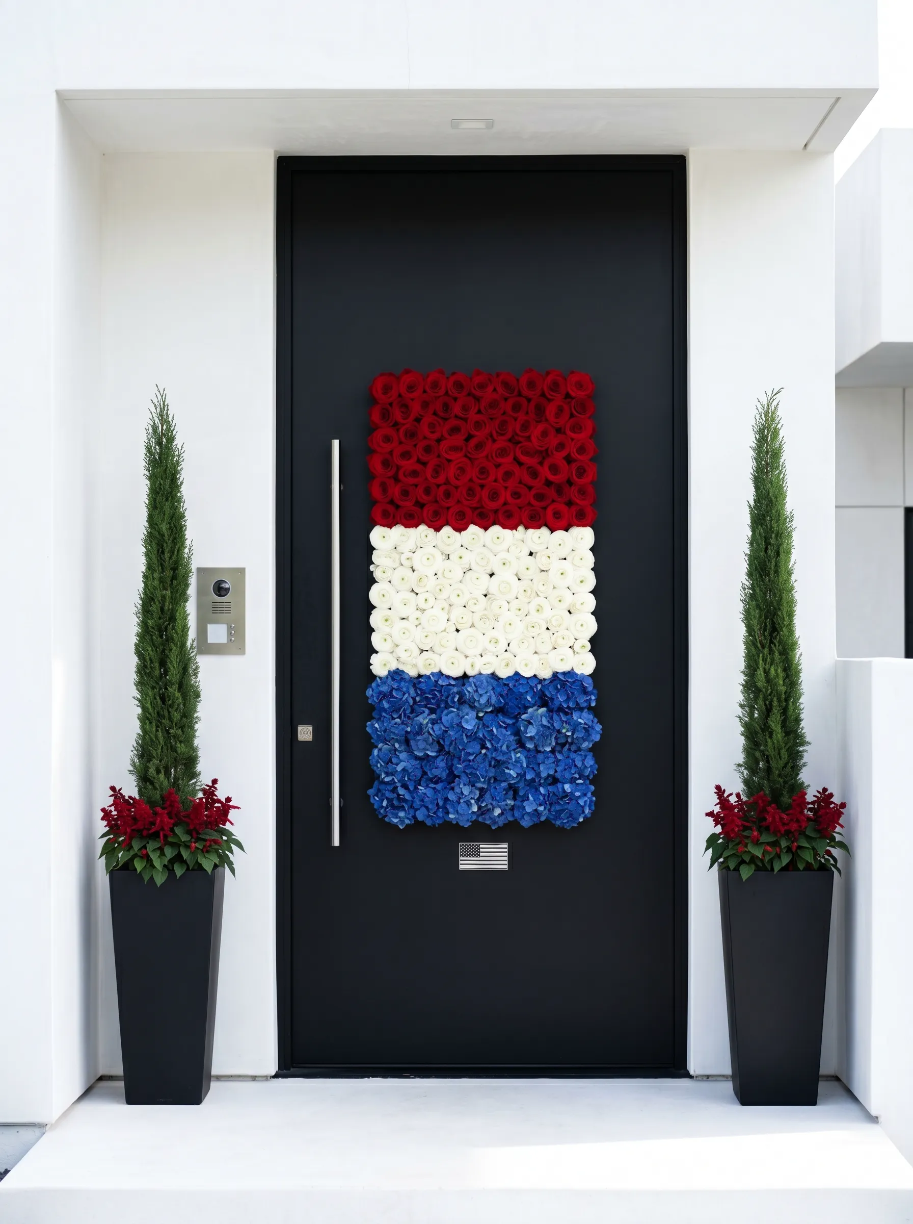 Monochromatic Flower Panel on Black Modern Door