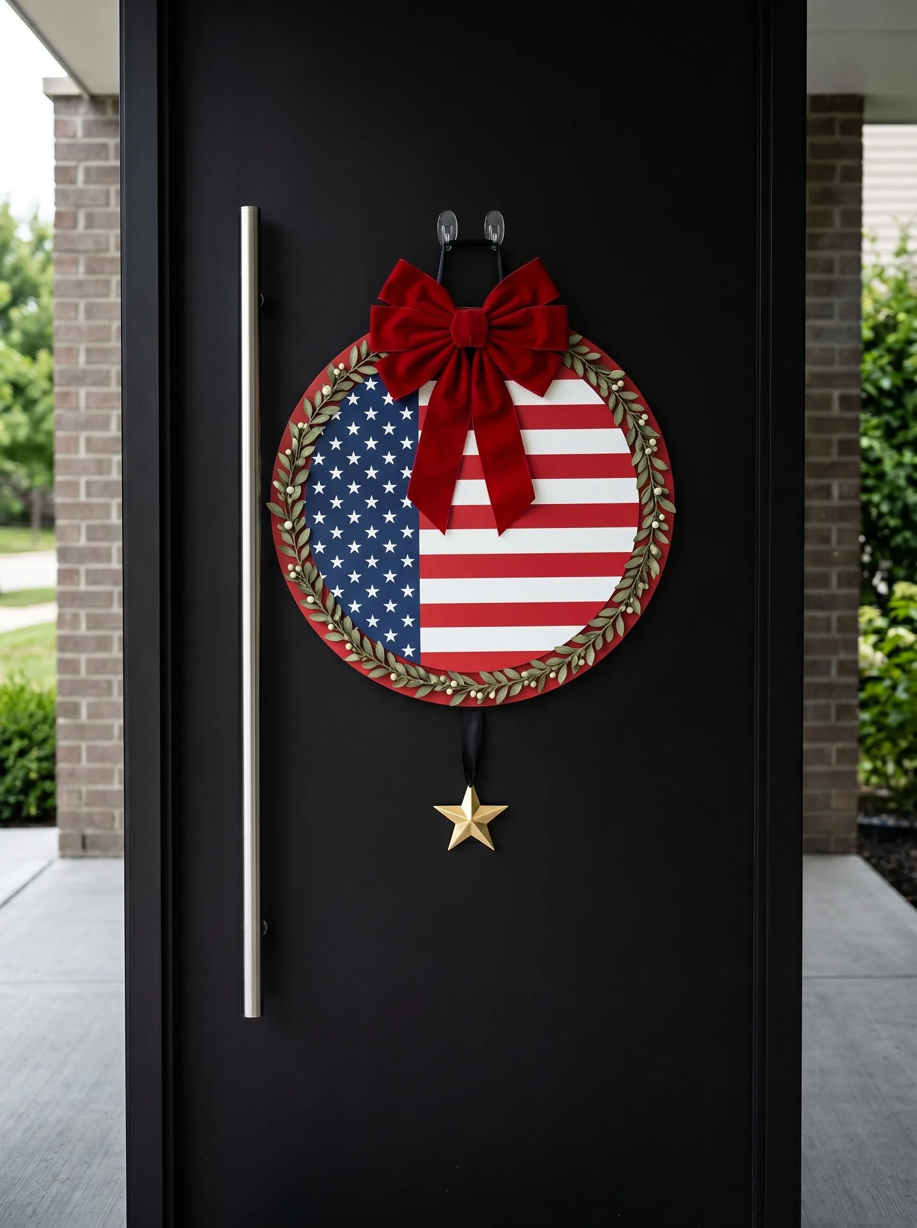 The Round Flag Disc Door Hanger With Laurel and Star Pendant