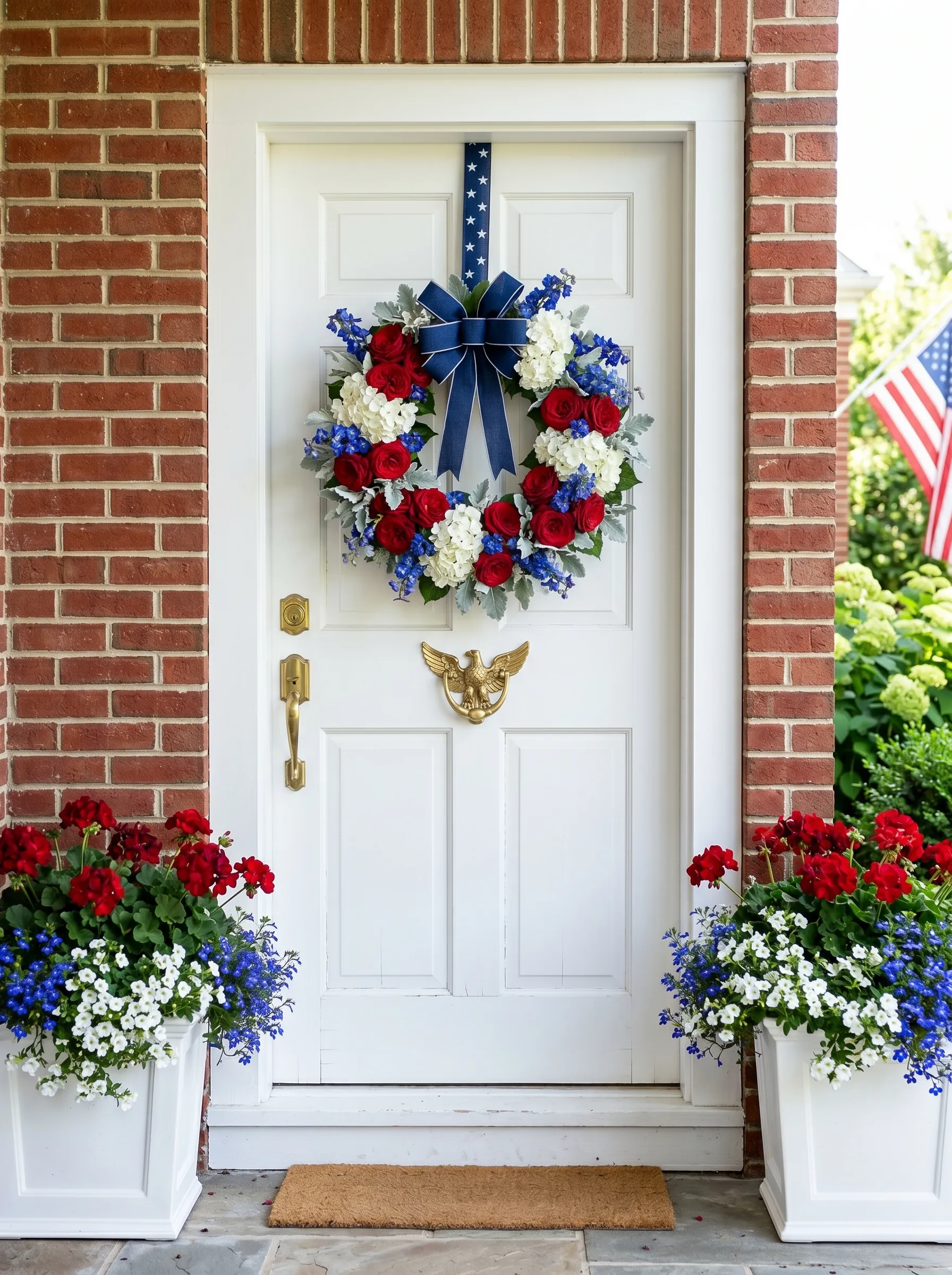 Brick House White Door with Eagle Knocker