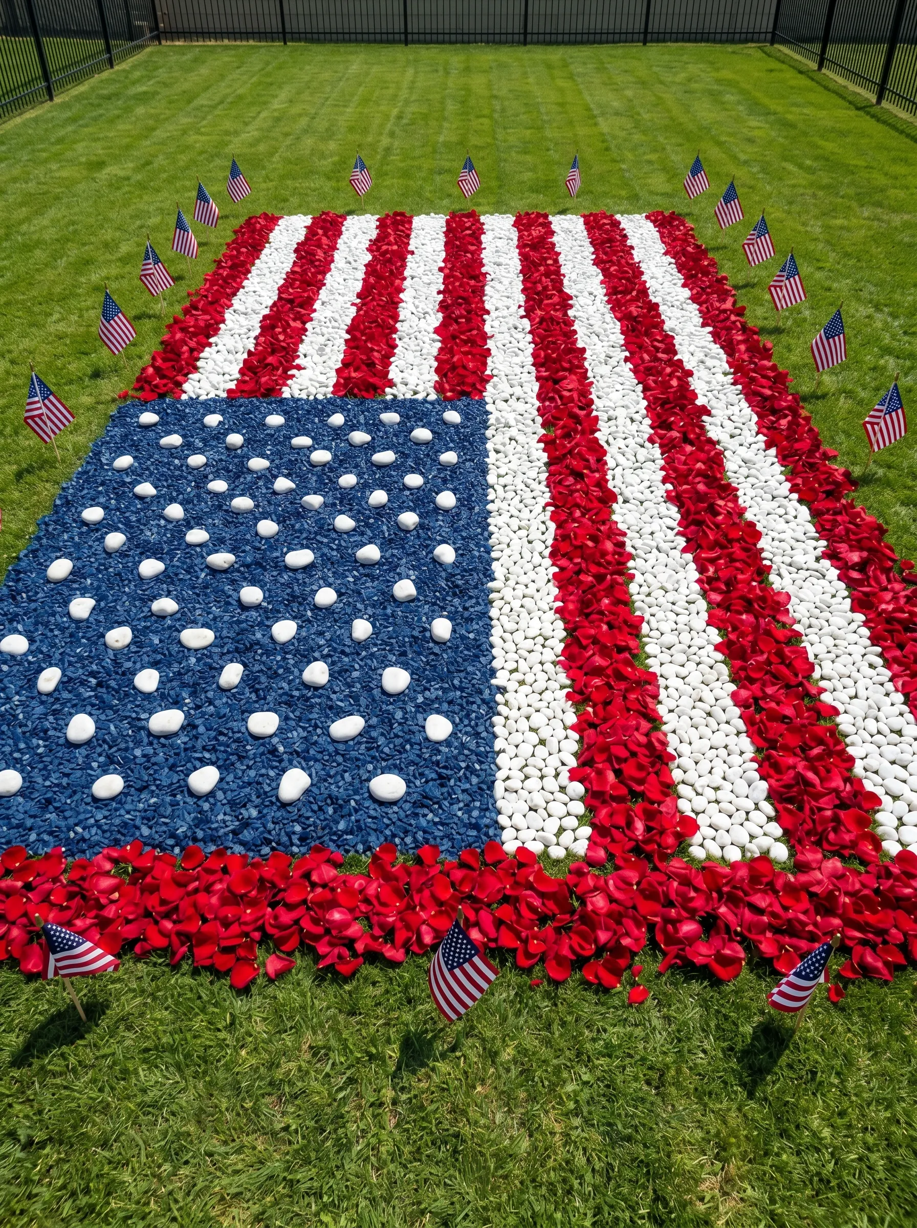 The Lawn Flag Made of Rocks Petals and Gravel