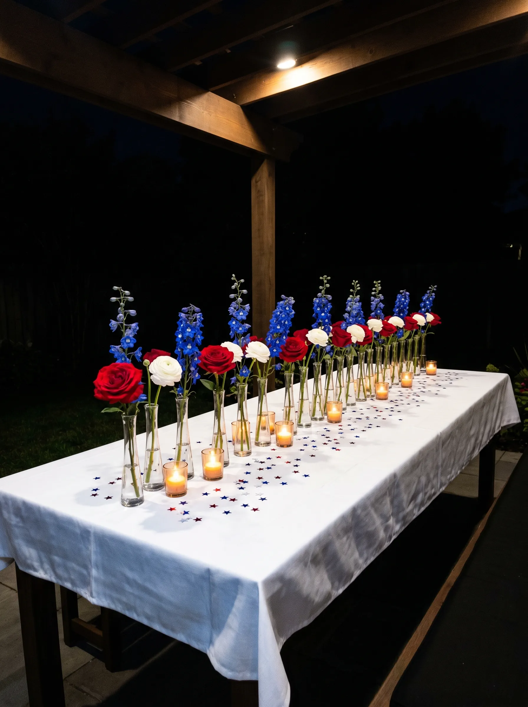 The Outdoor Night Table With Bud Vase Rows and Tea Lights