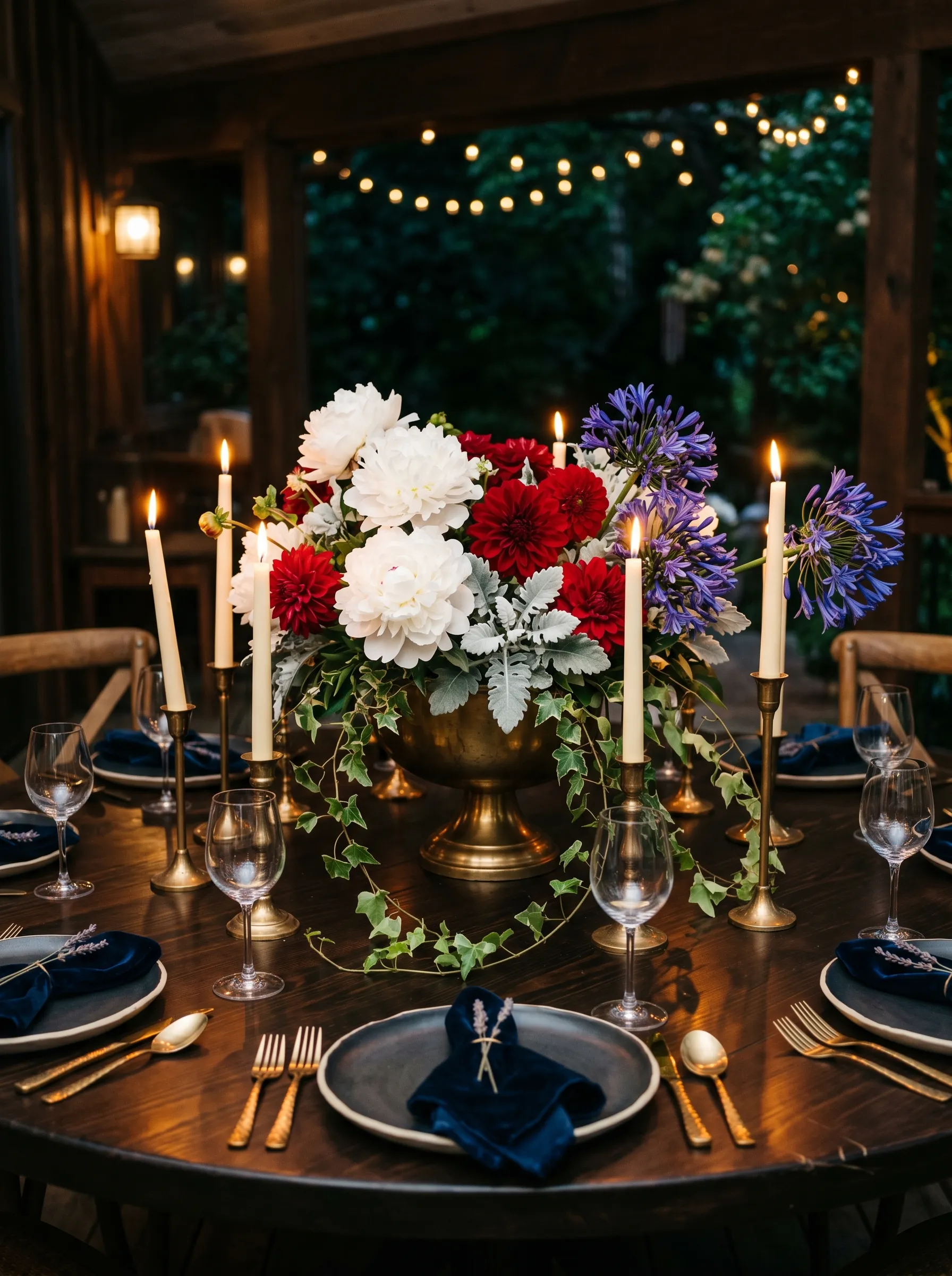 The Evening Brass Urn Table with Ivy and Agapanthus