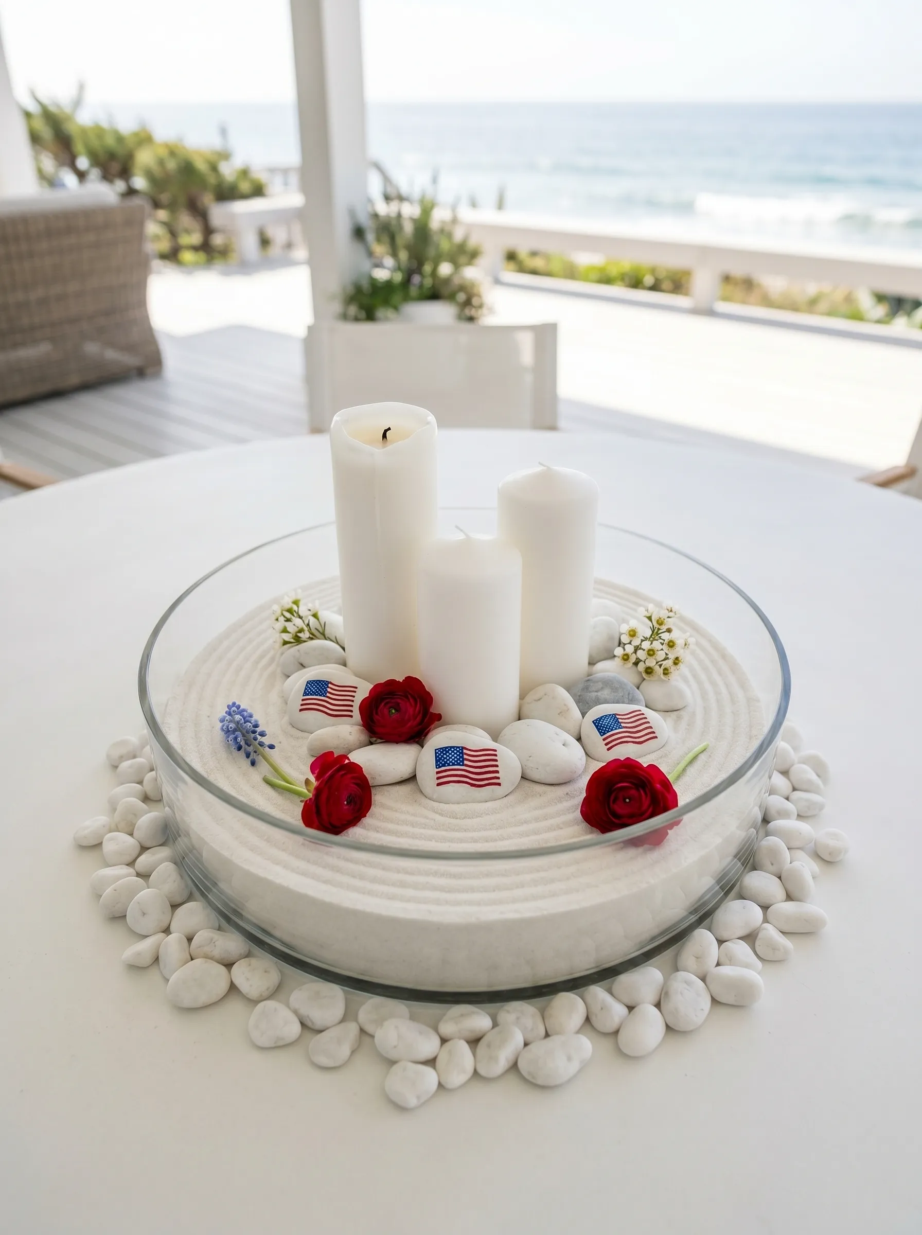 The Coastal Sand Garden With Flag Rocks and Pillar Candles