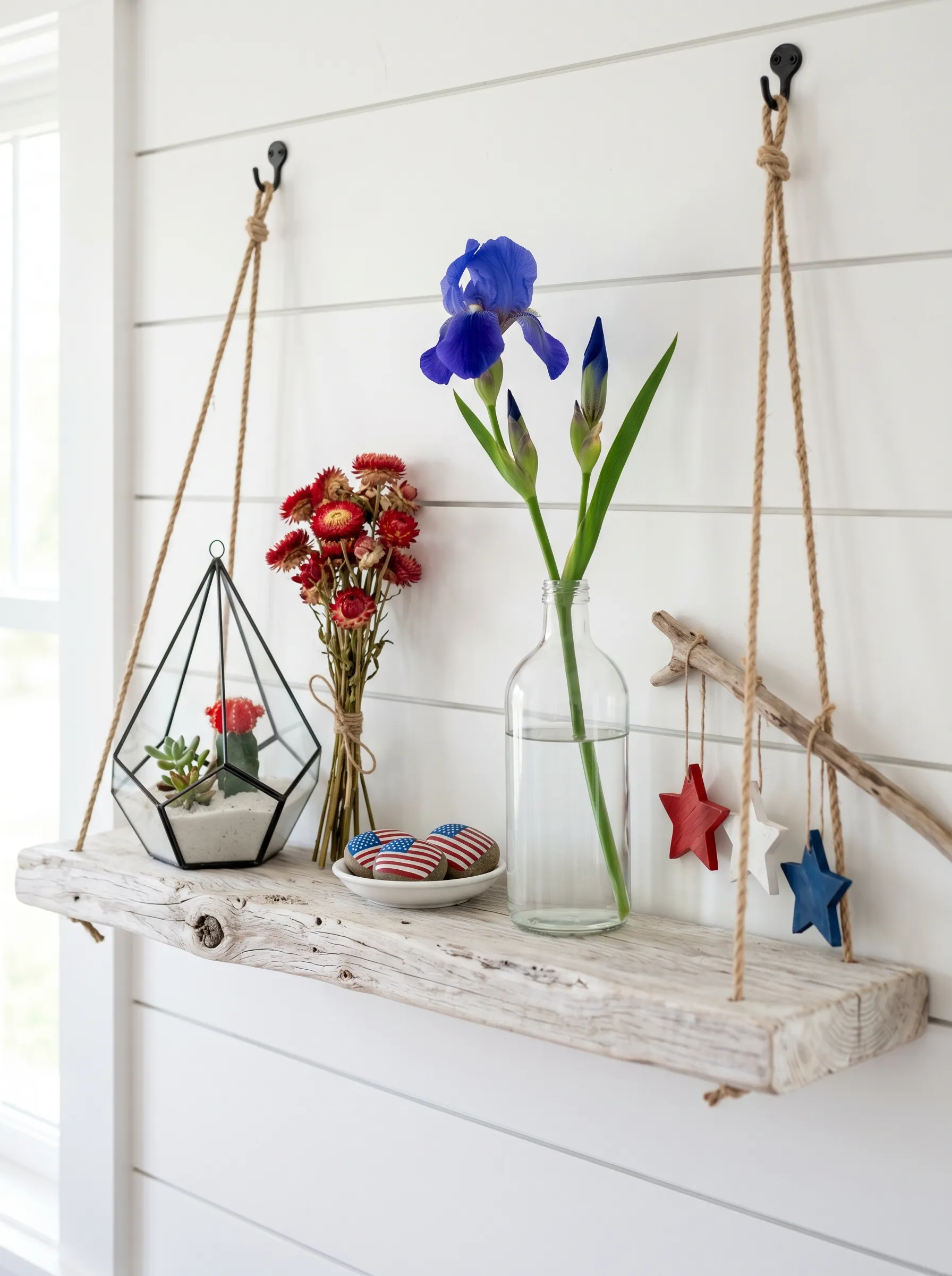 White Shiplap Rope-Hung Shelf
