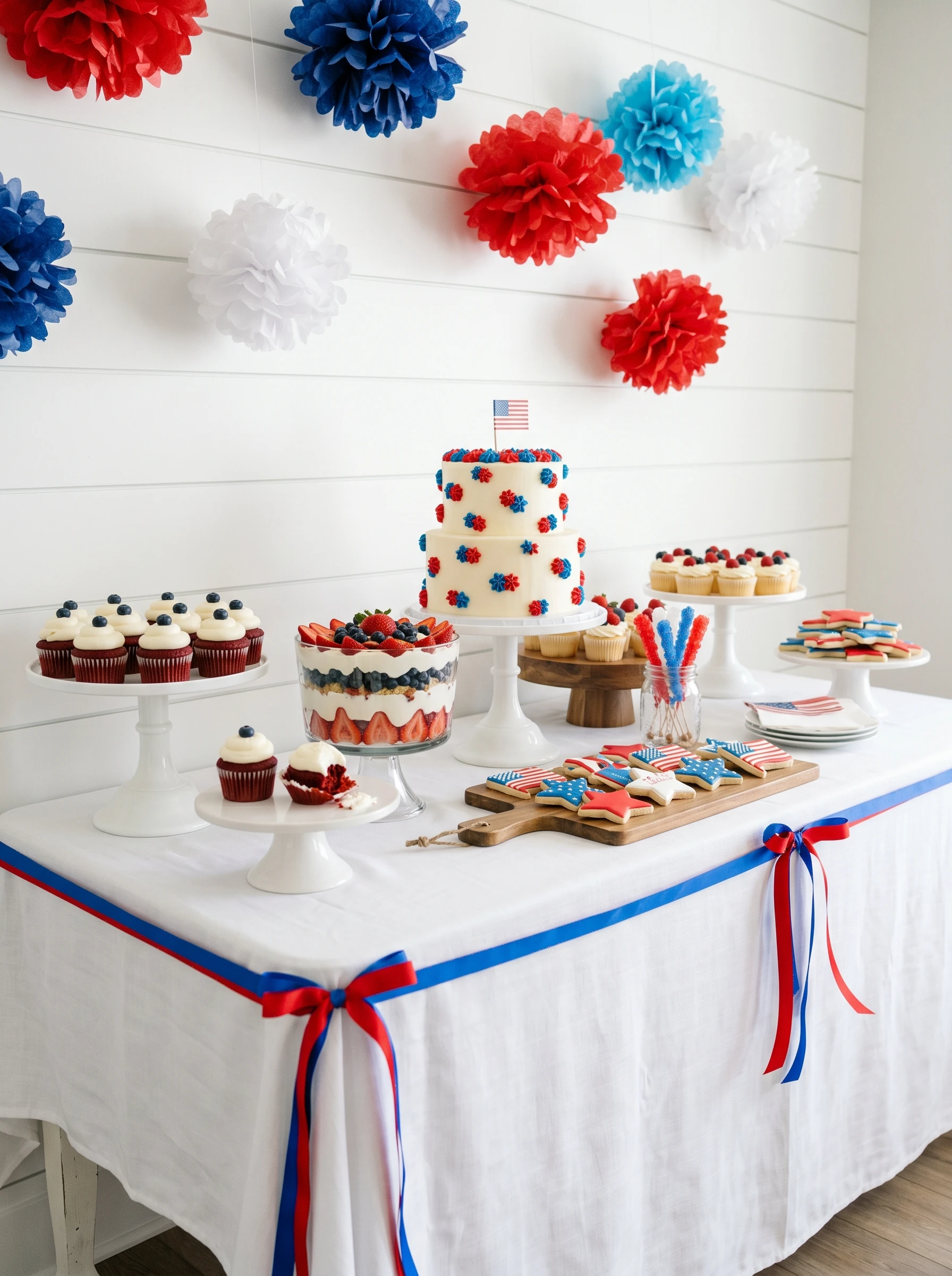Dessert Table with Tissue Pom Backdrop