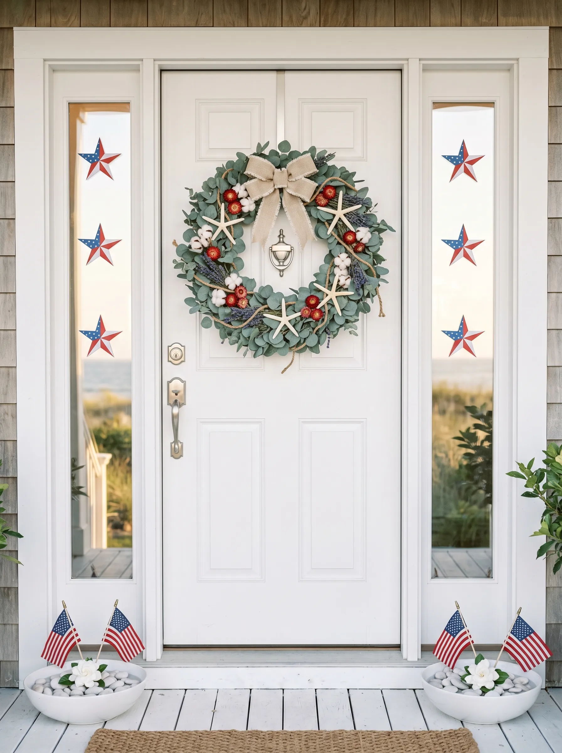 Coastal Shingle House Wreath with Sidelights