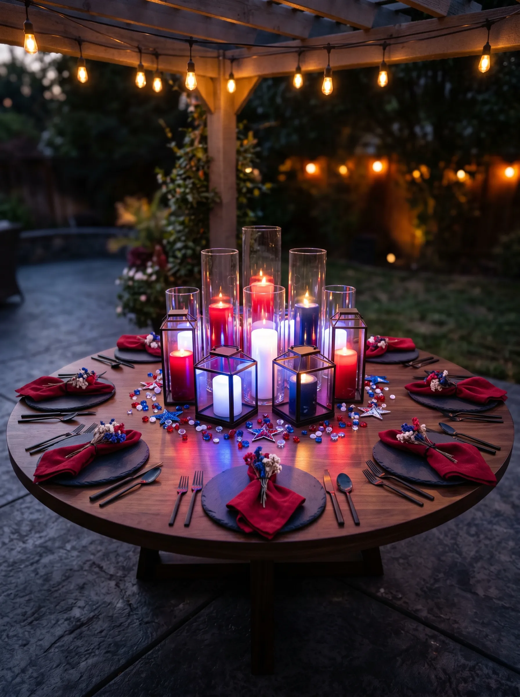 The Pergola Table with the All-Candle Centerpiece