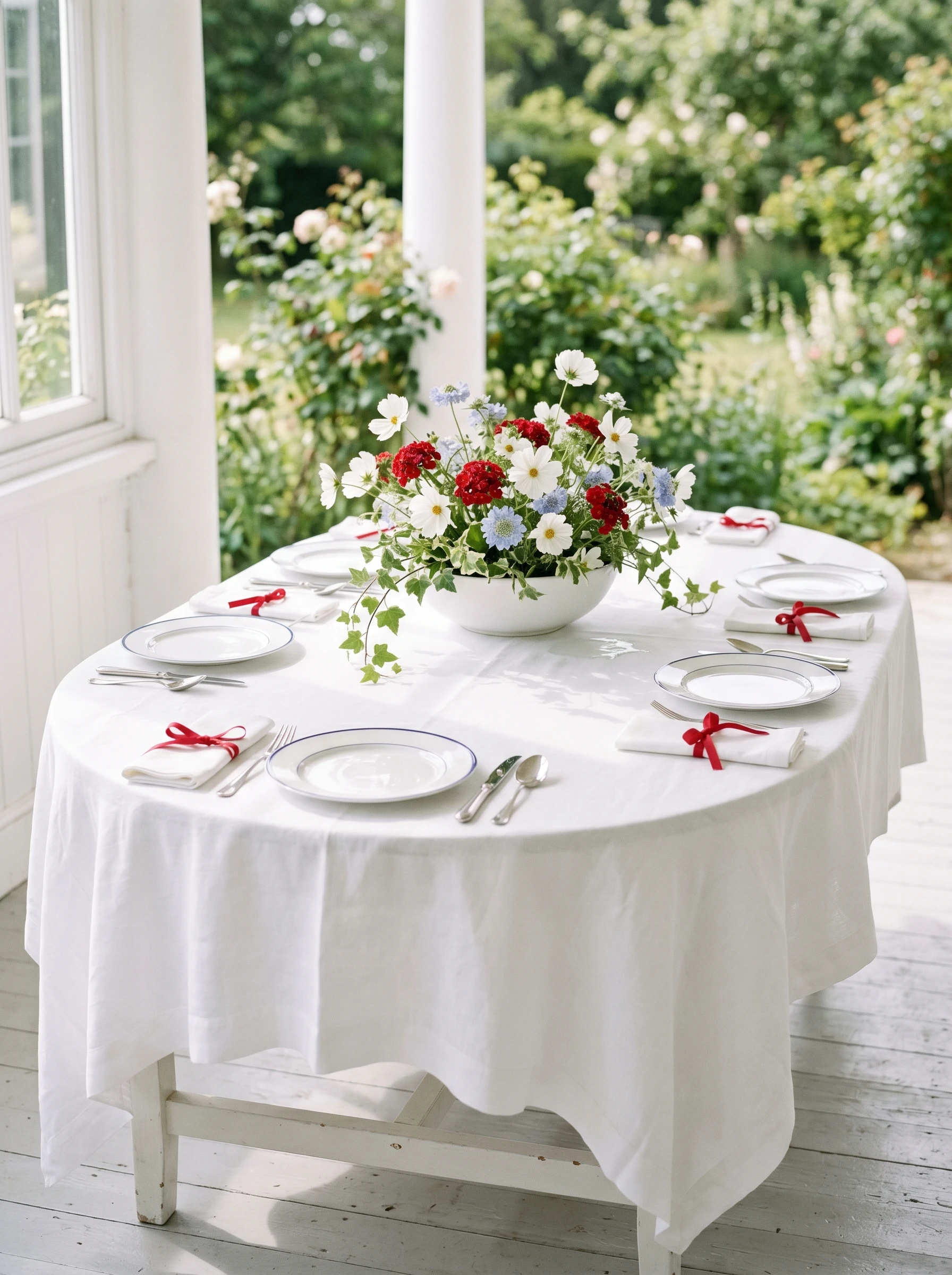 White Linen Garden Centerpiece