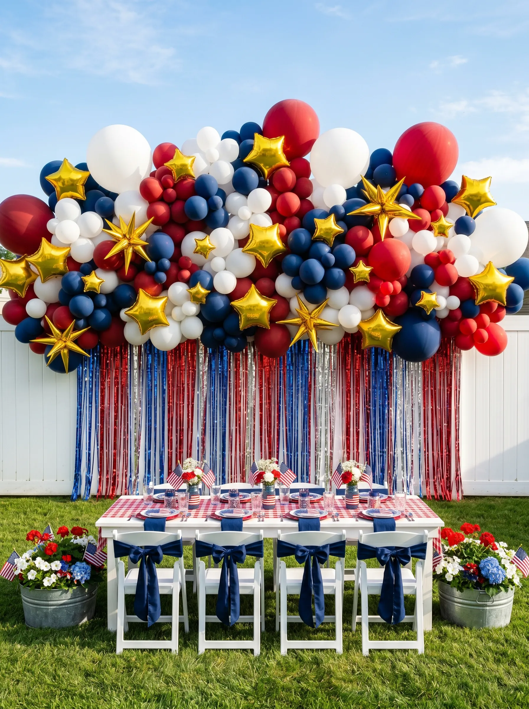 The Gold Star Balloon Cloud and Fringe Table Backdrop