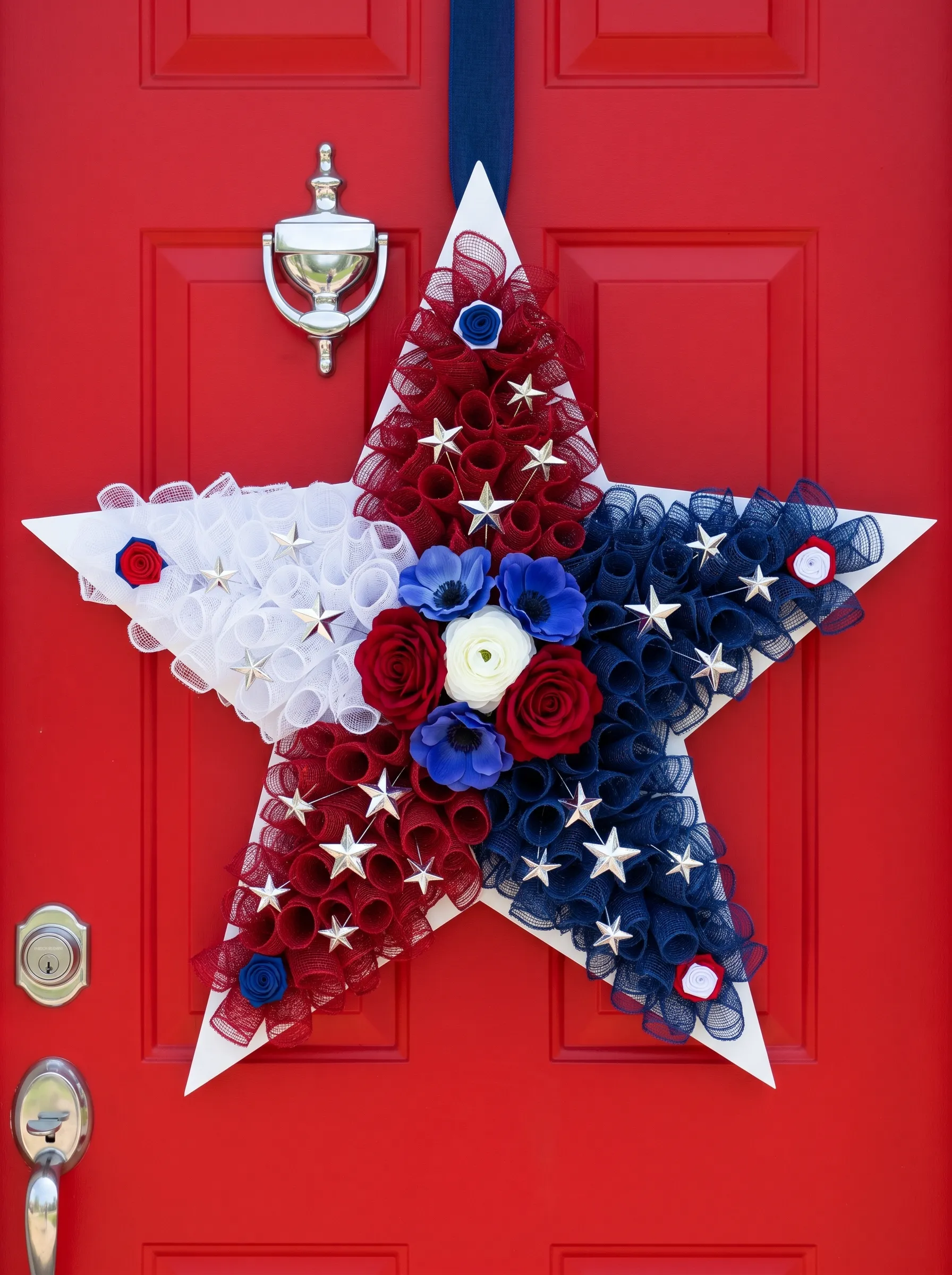 The Mesh-Filled Star-Frame Wreath for a Red Door