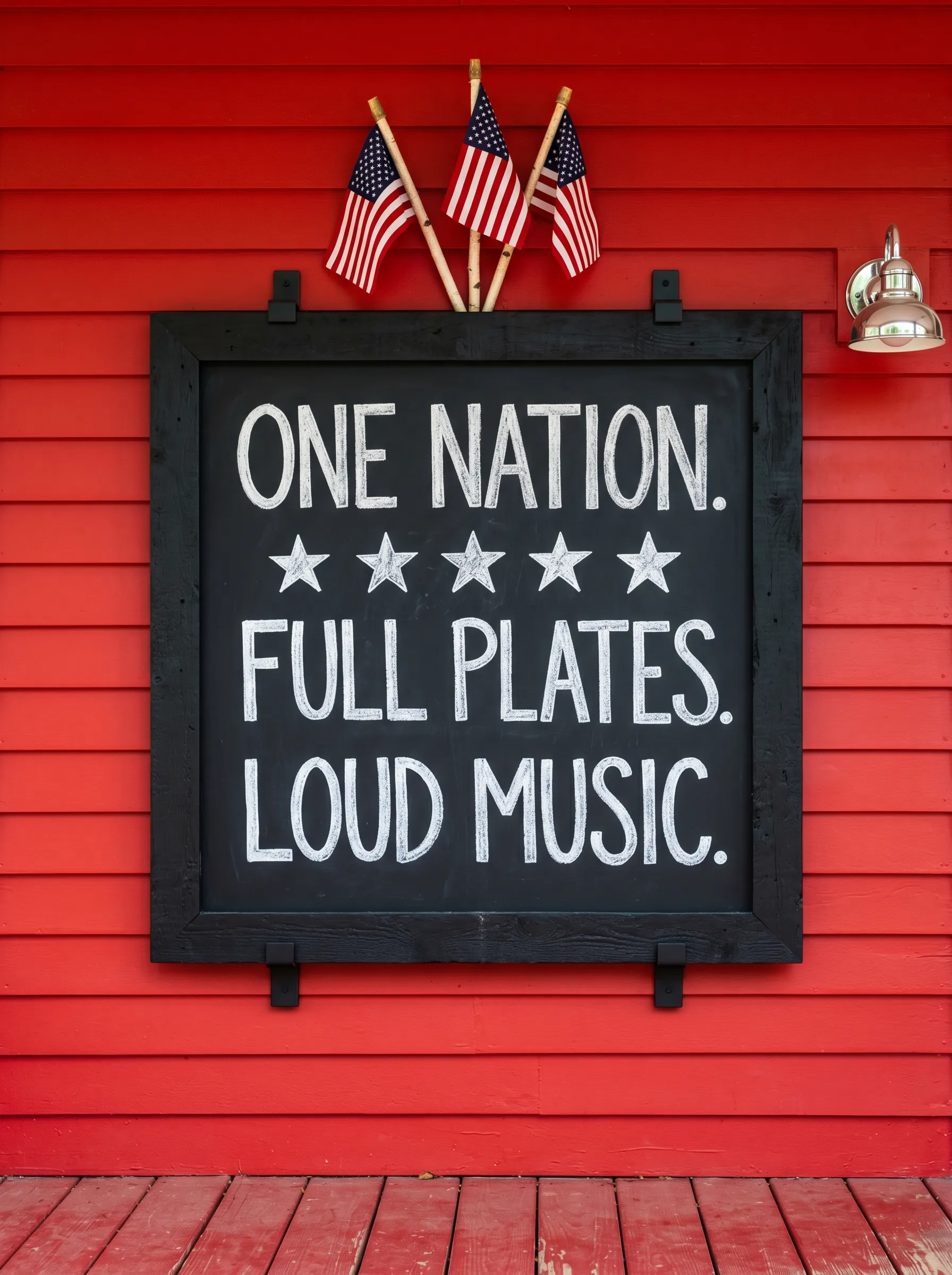 The Chalkboard with Bold Typography on a Barn Red Exterior