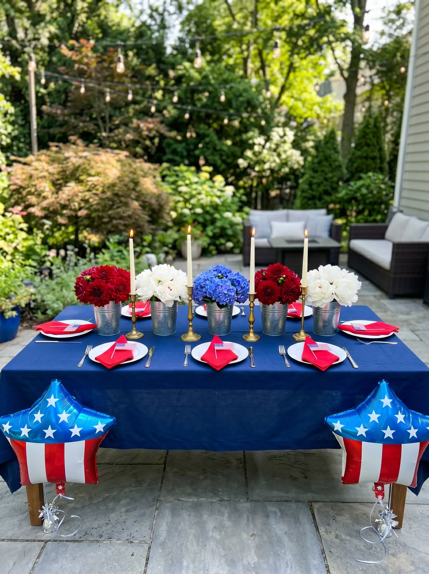 The Navy Tablecloth Table That Let the Galvanized Buckets Win