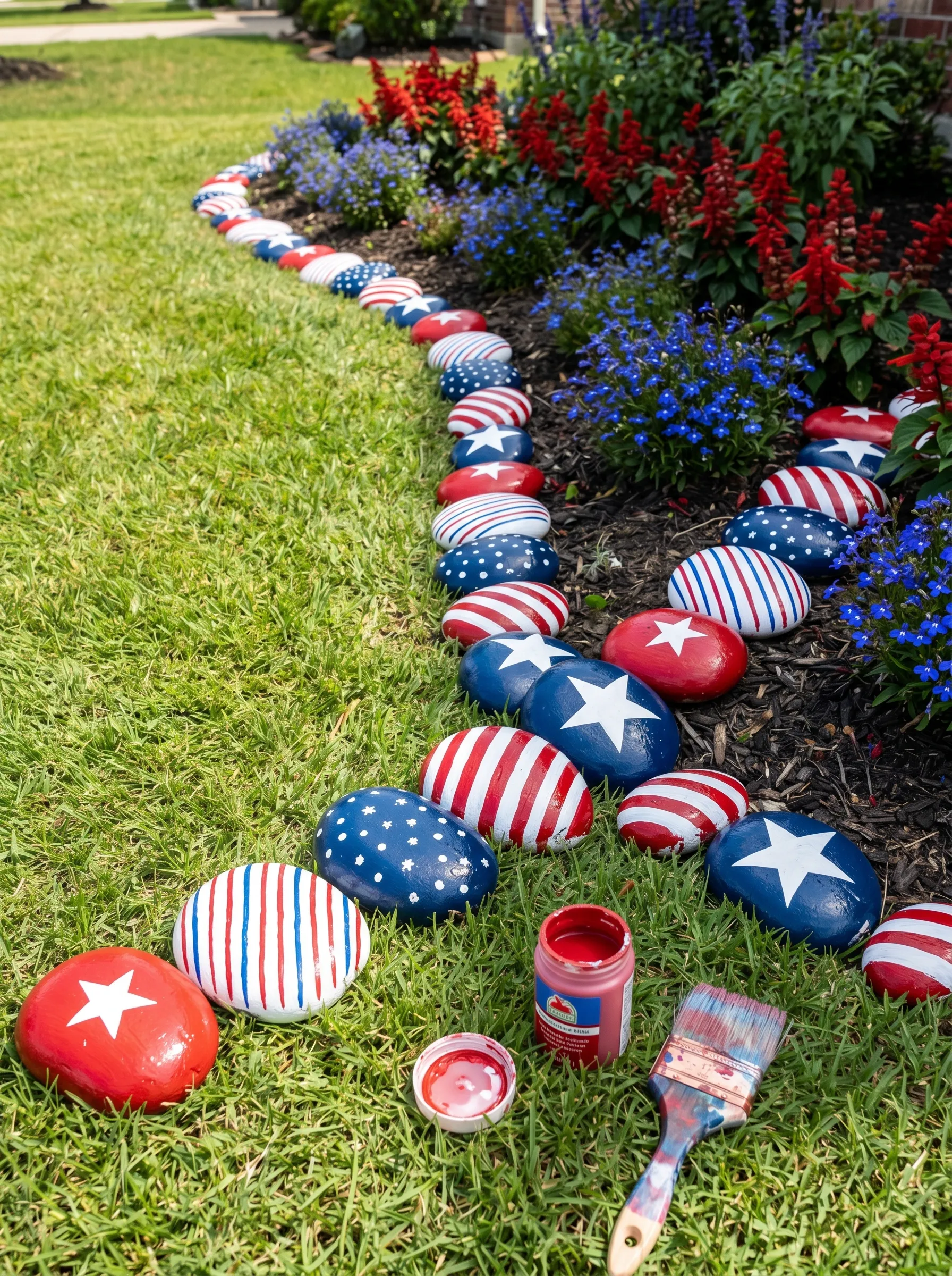 The Painted Patriotic Rock Garden Border
