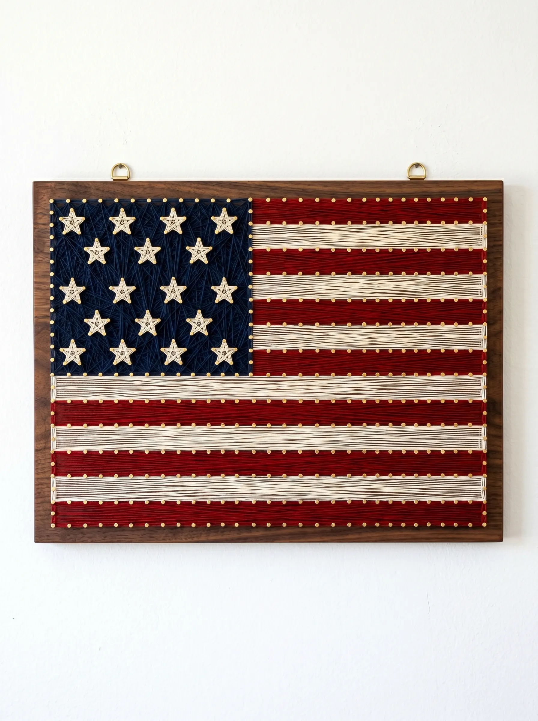 The String Art Flag on a Walnut-Stained Board