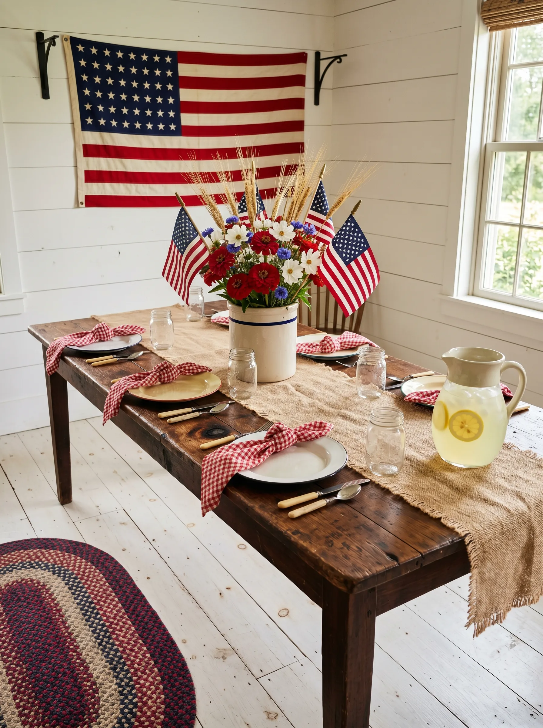 The Old Farmhouse Interior Table with Flag Wall