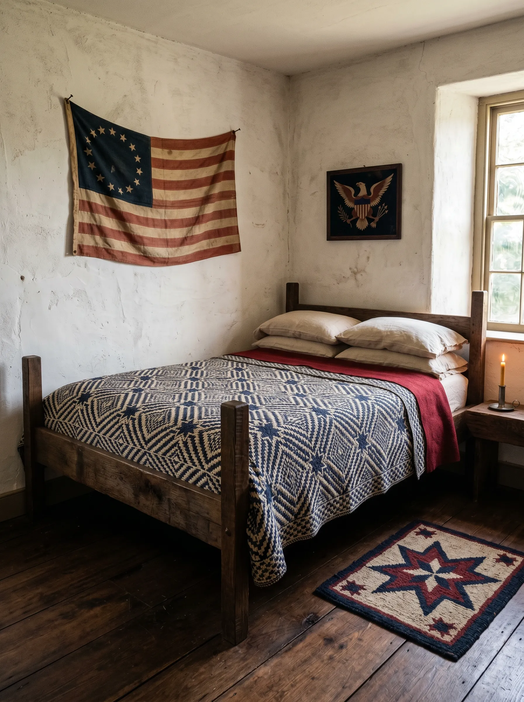The Colonial Bedroom Built on a Woven Coverlet and Plaster Walls