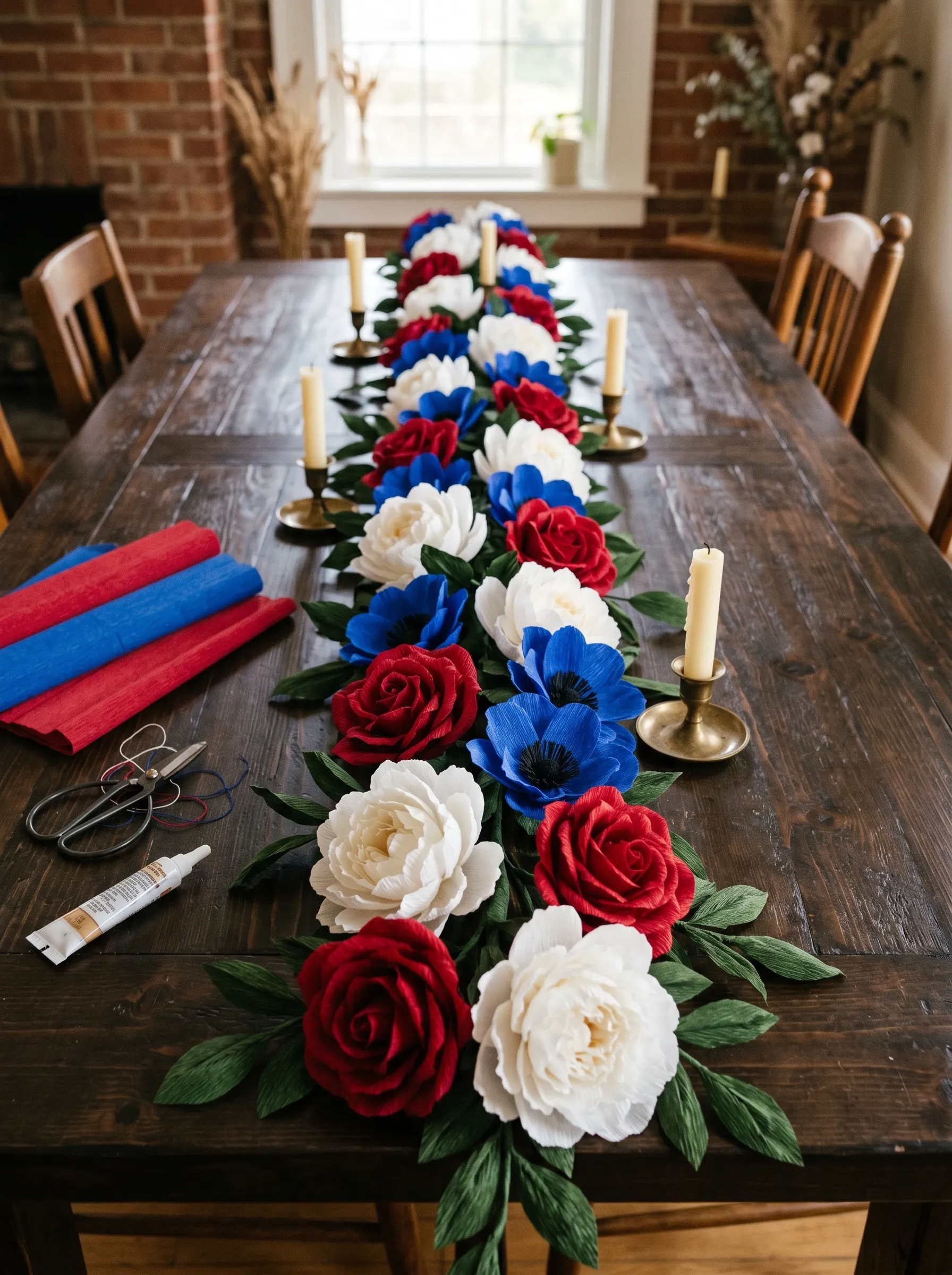 The DIY Crepe Paper Flower Table Runner