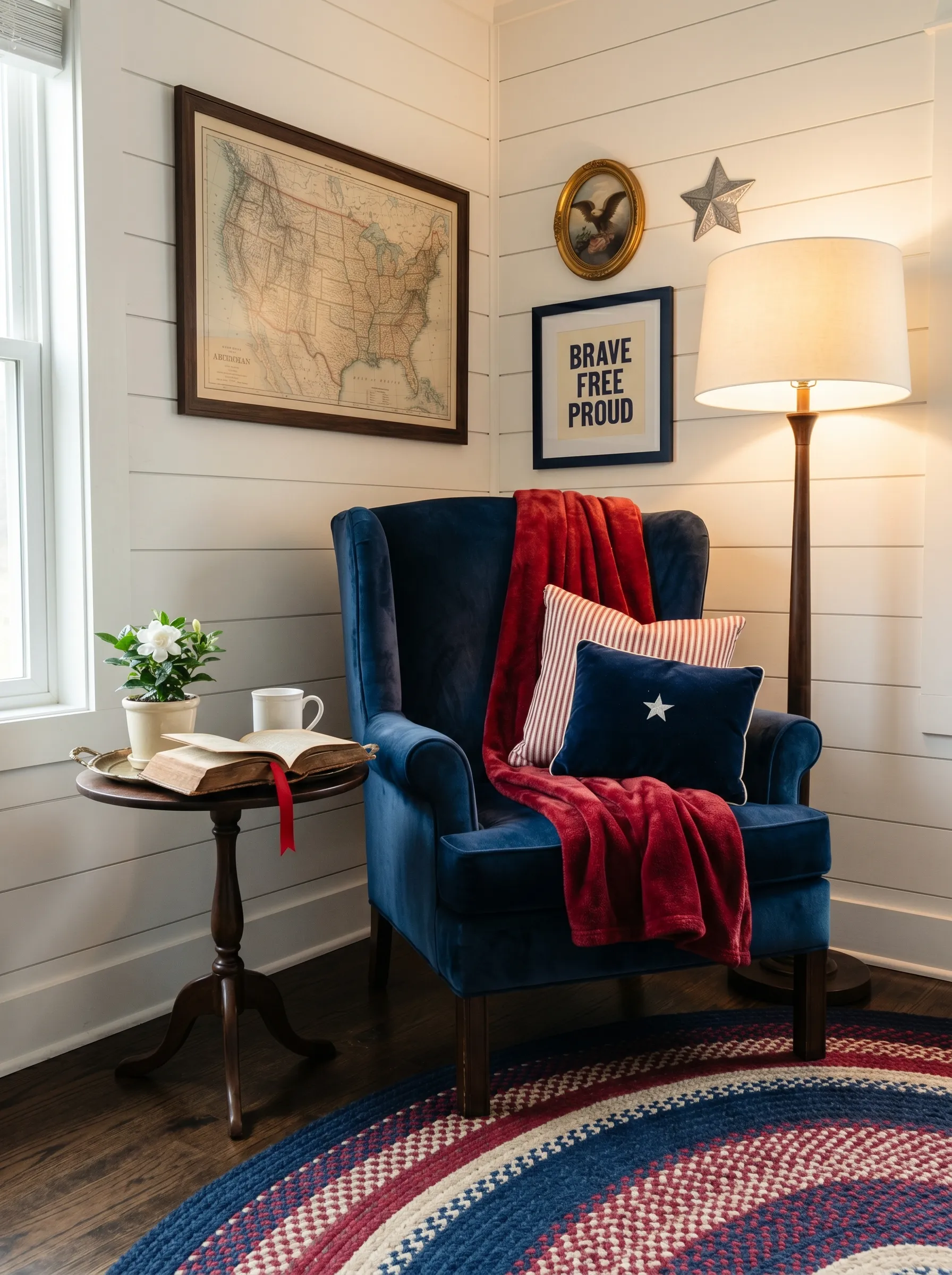 Navy Wingback Reading Corner
