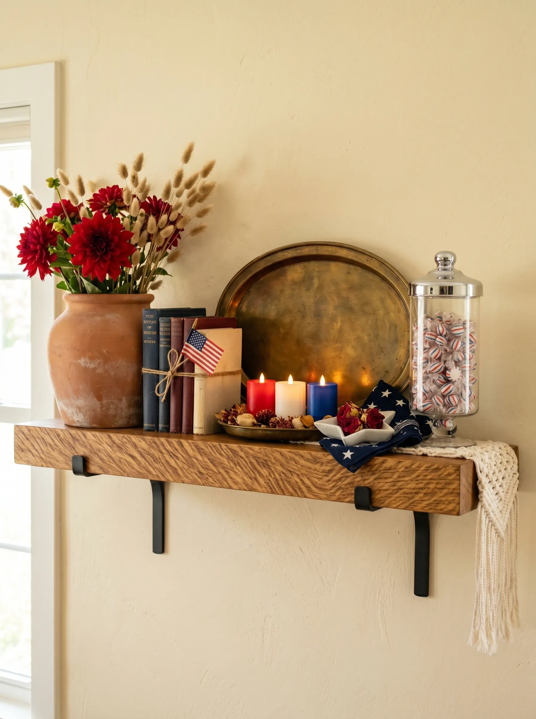 Cream Wall Live-Edge Shelf