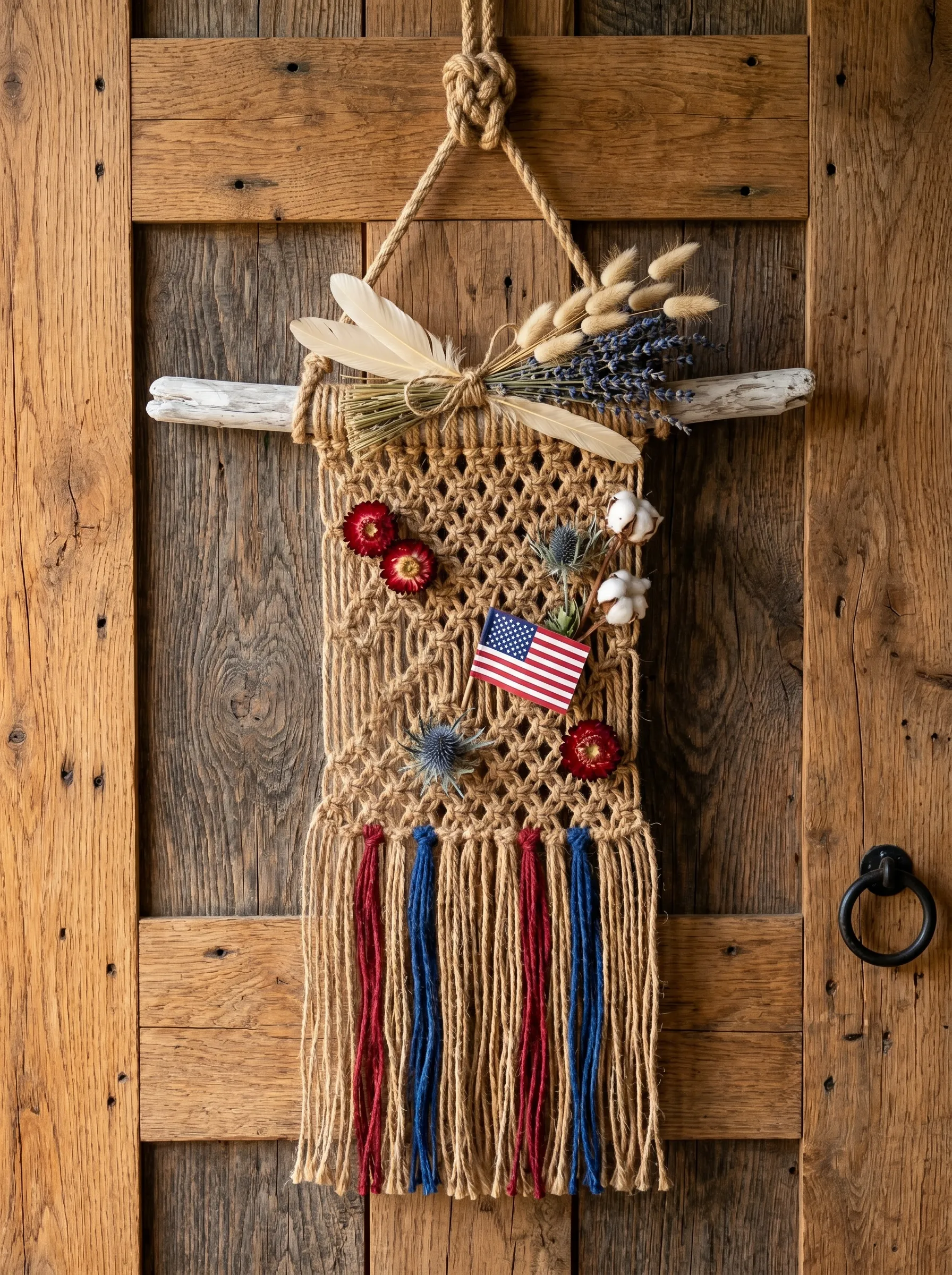 The Patriotic Macrame Wall Hanging for a Rustic Door
