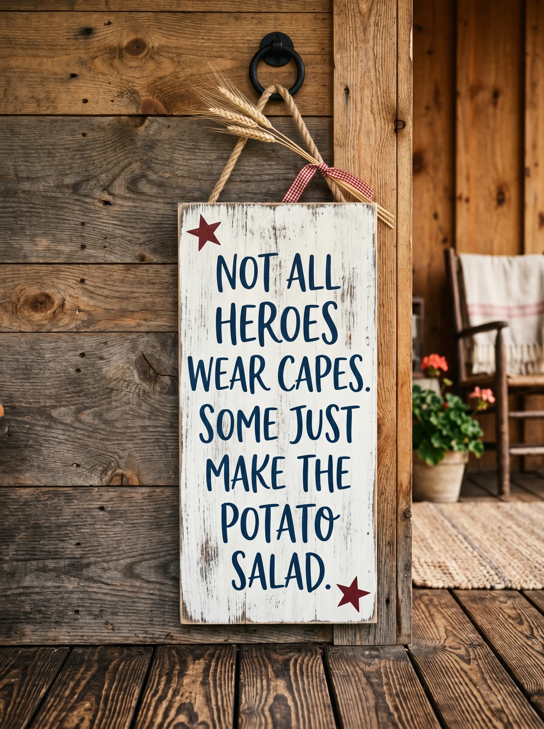 The Distressed White Vertical Leaner with Gingham Bow for the Rustic Porch