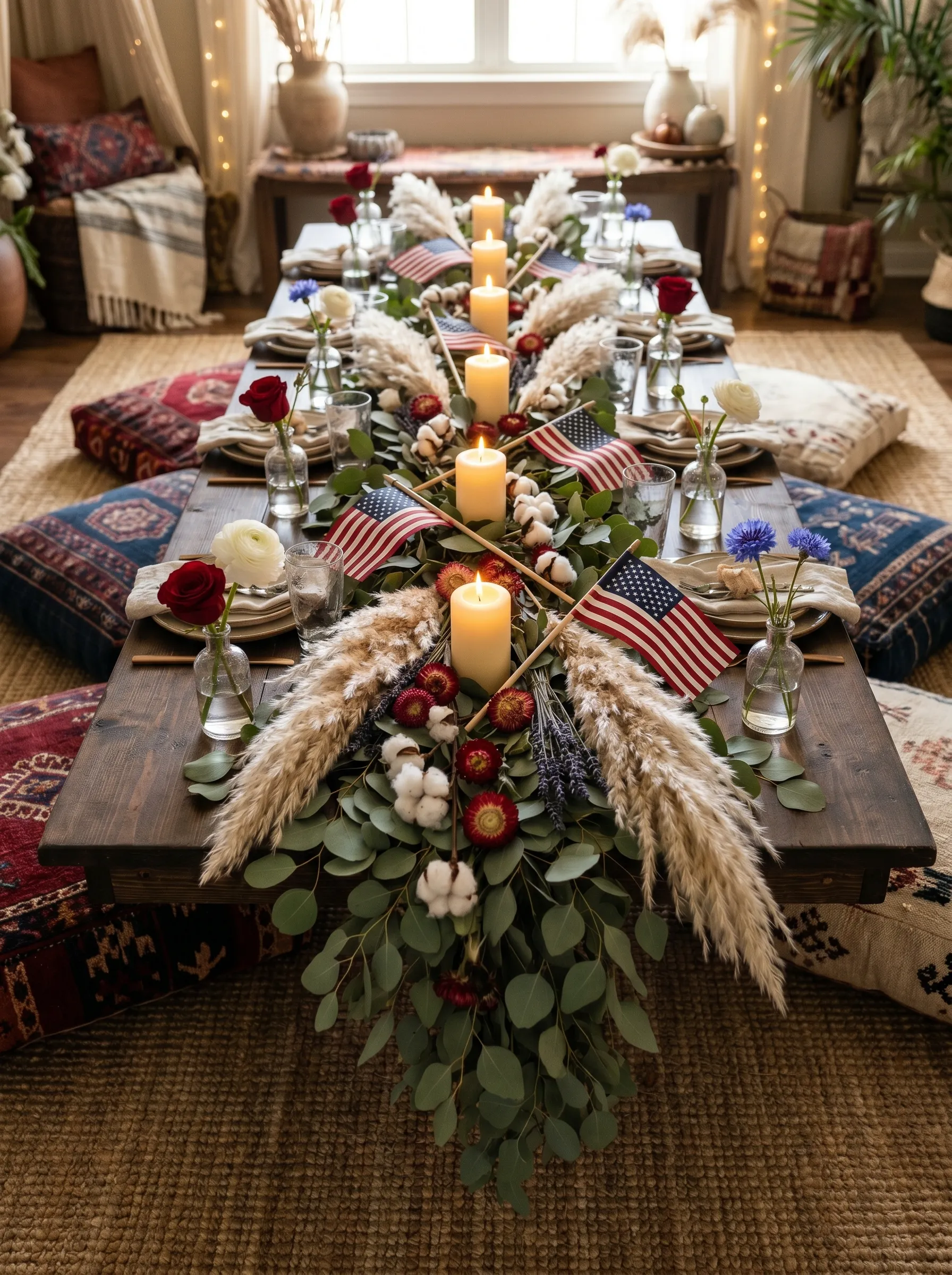 The Boho Low Table With Eucalyptus Garland and Pampas