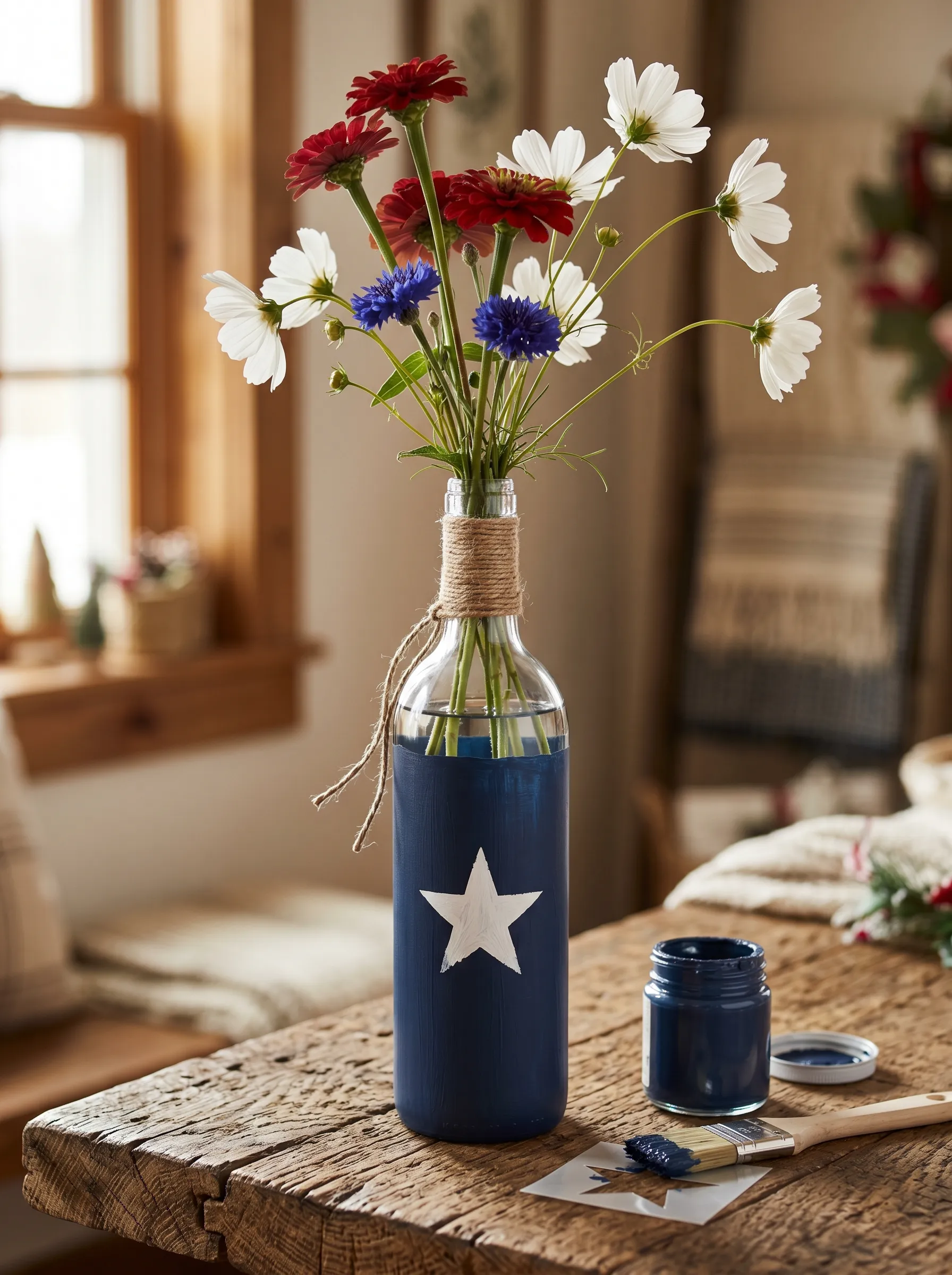 The Painted Wine Bottle Vase Display