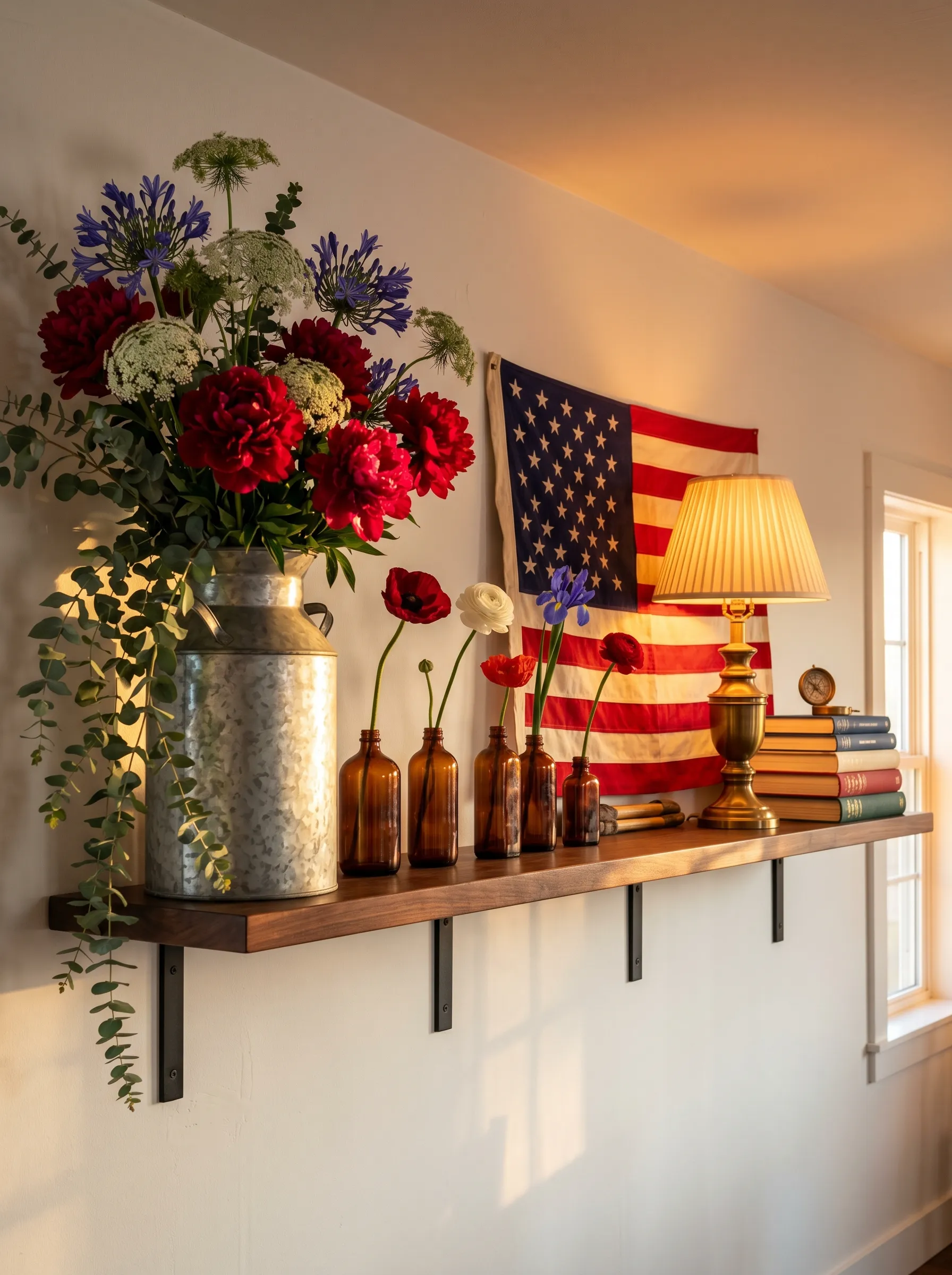 Warm Wood Shelf With Vintage Flag