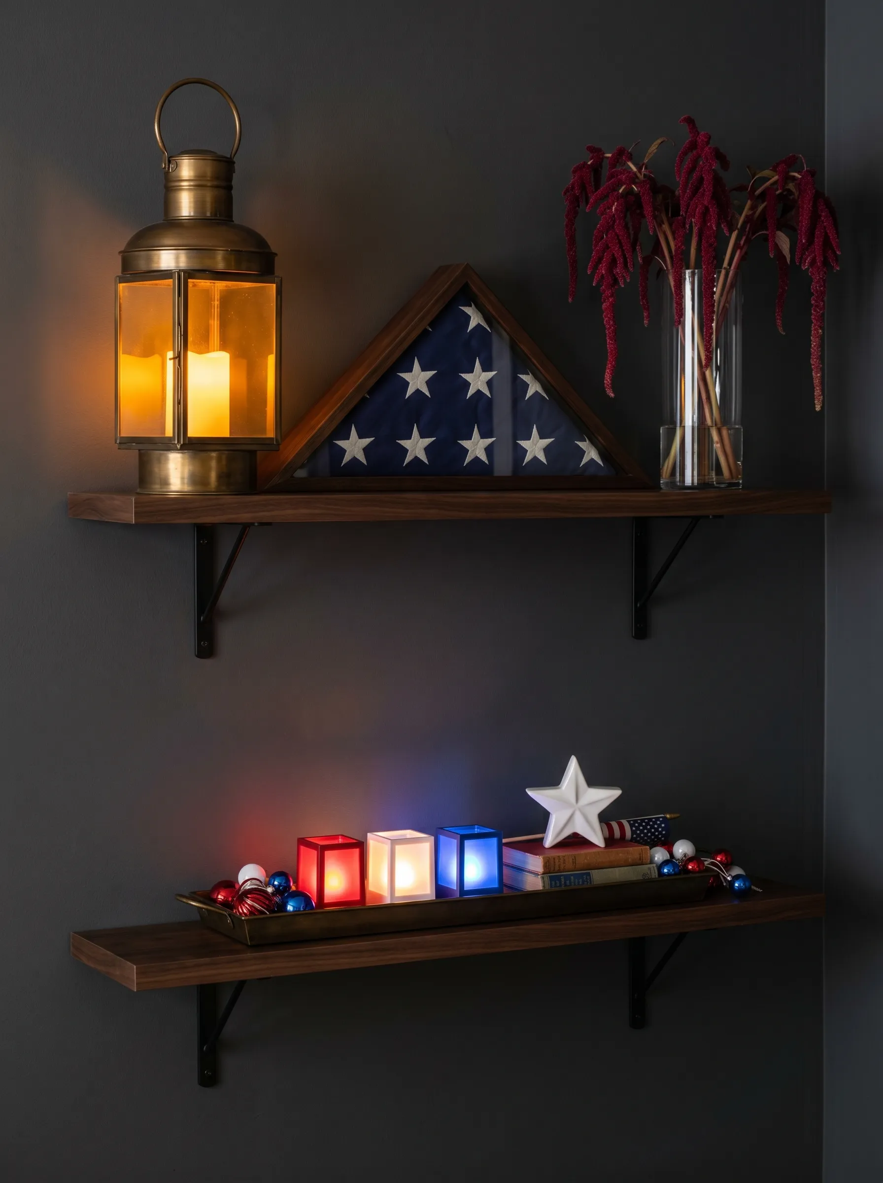 Dark Wall Tiered Shelves