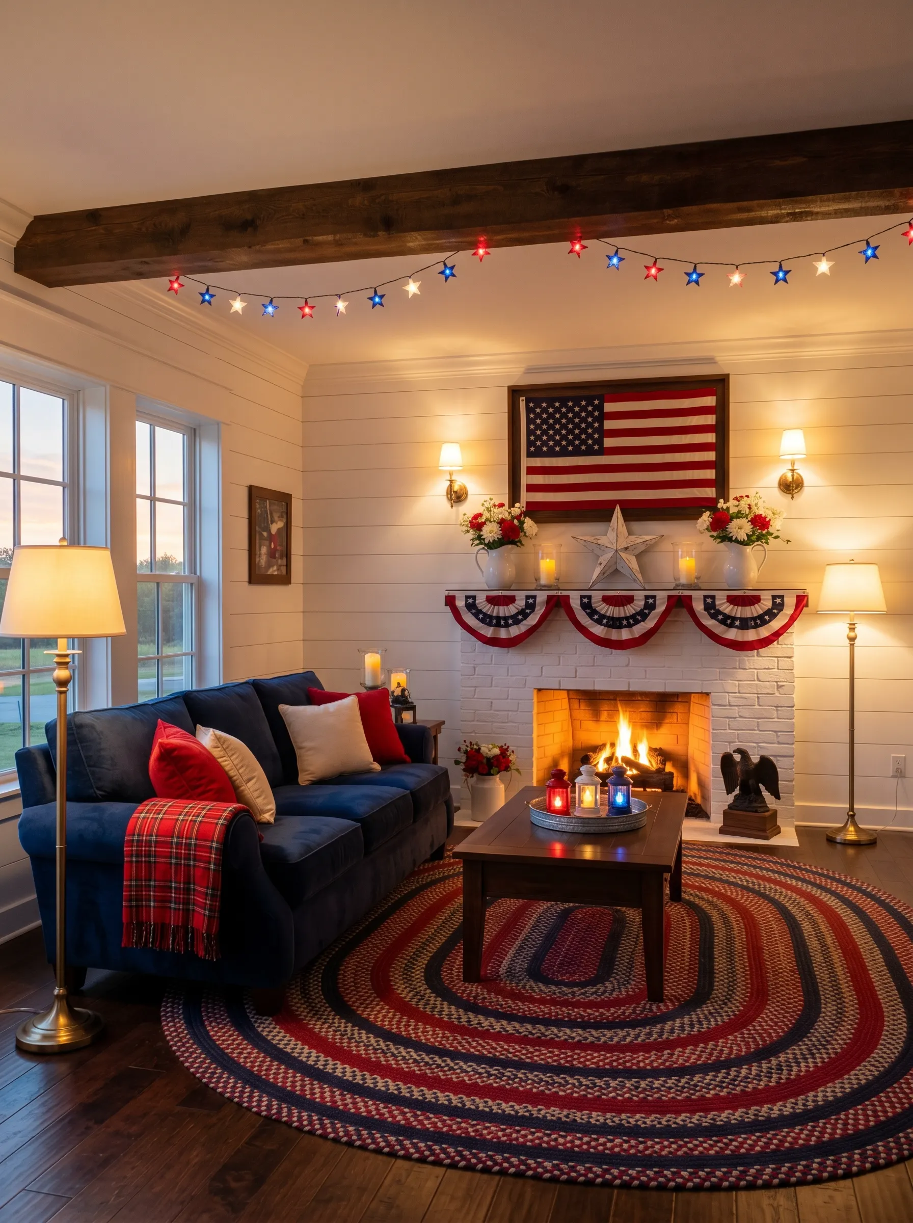 The Farmhouse Living Room with Braided Rug and Mantel Gallery