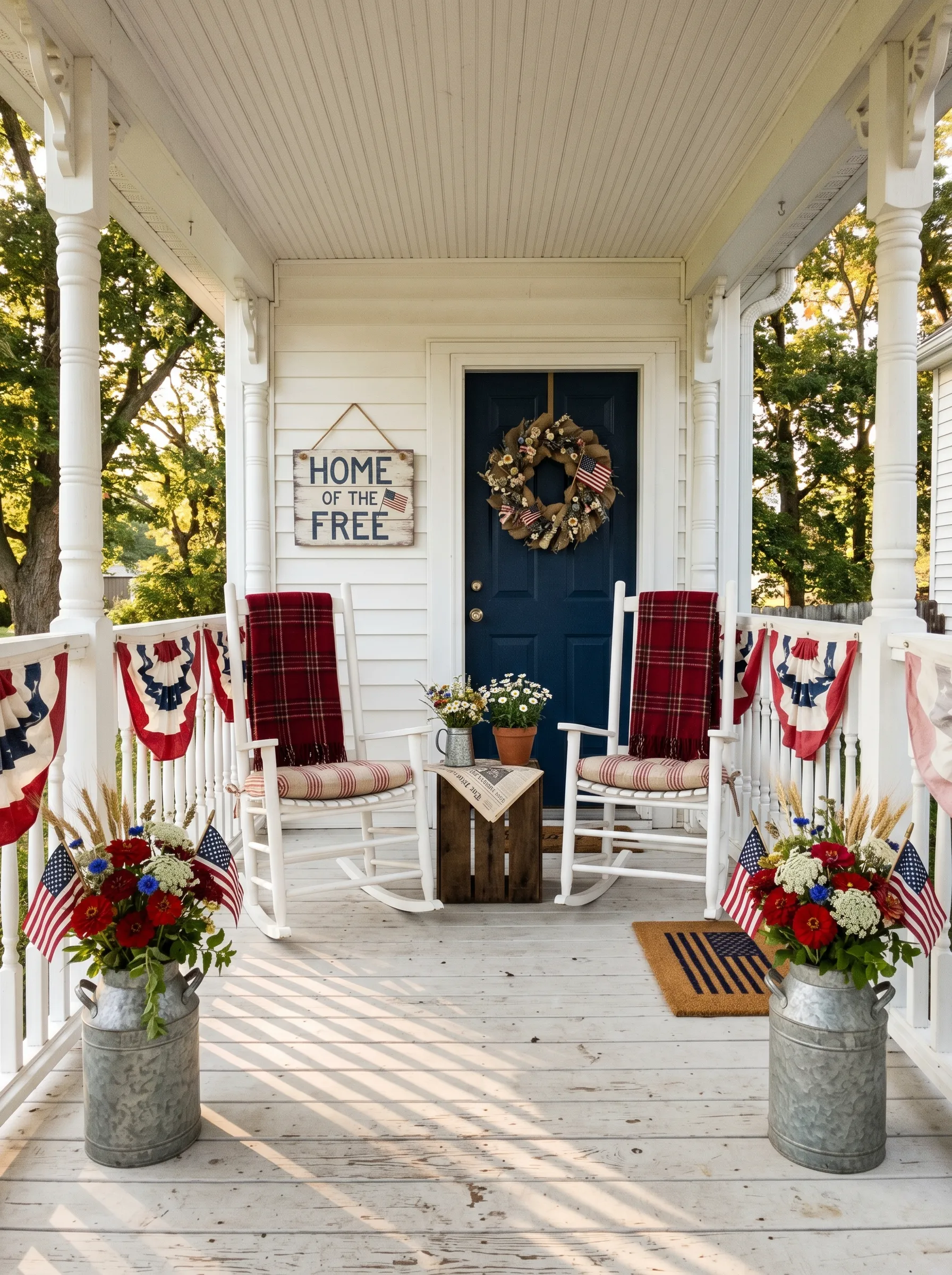 The Victorian Porch with Rocking Chairs and Milk Can Flowers