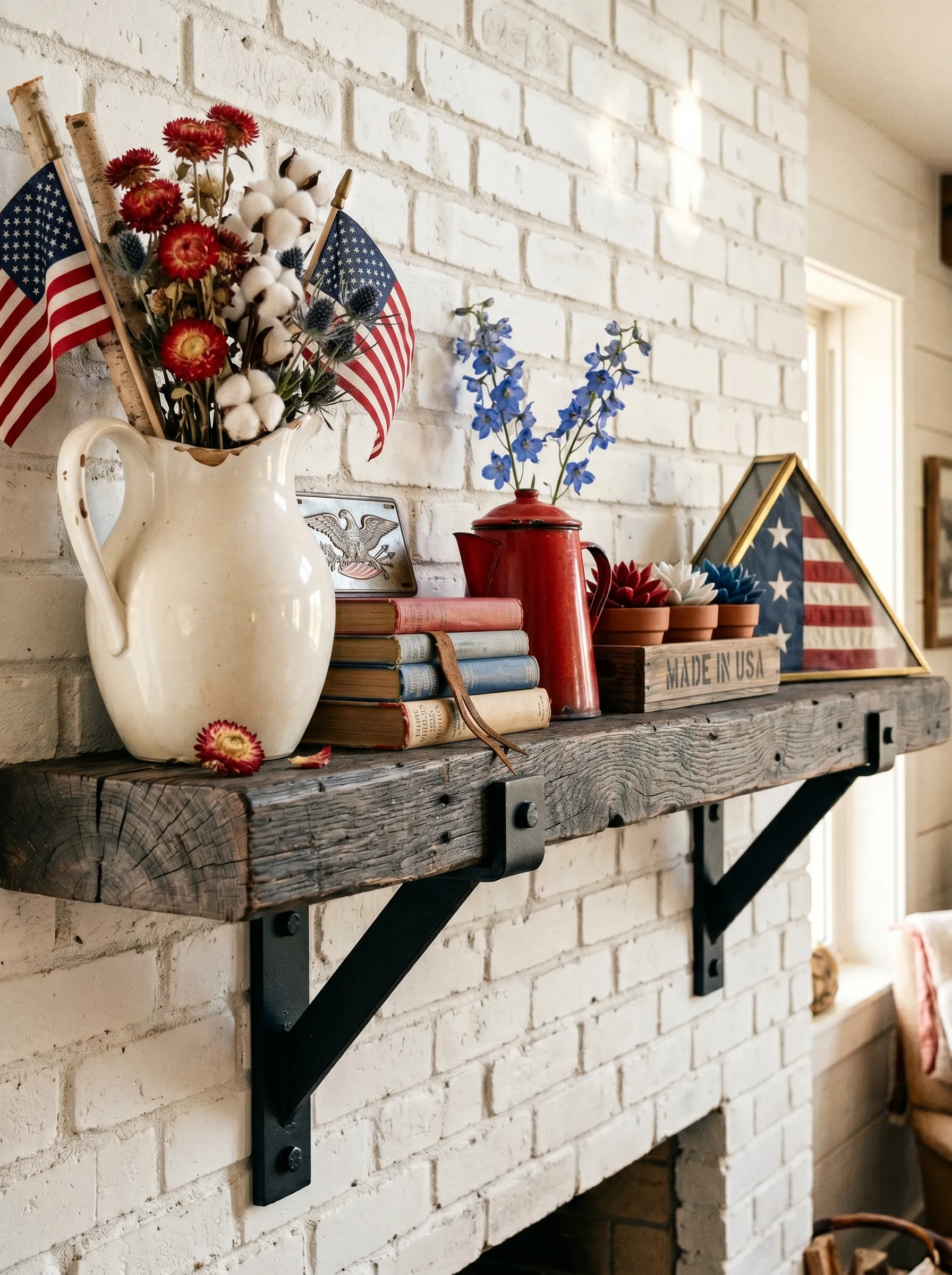 Whitewashed Brick Mantel