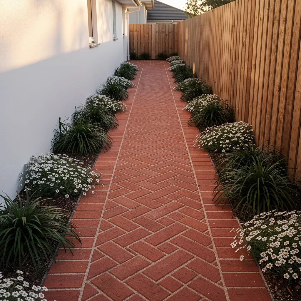 Herringbone Brick, White Daisies Both Sides