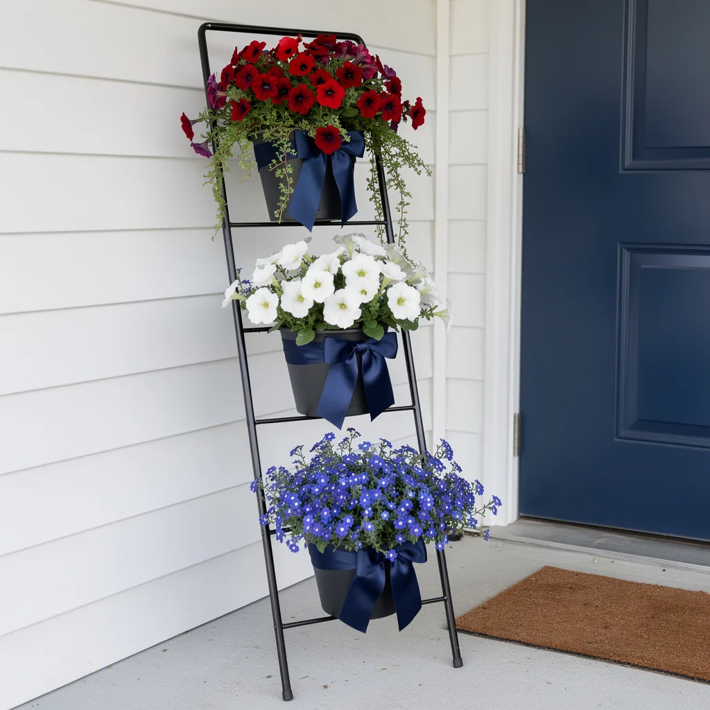 Tiered Ladder Planter, Ribbon-Tied