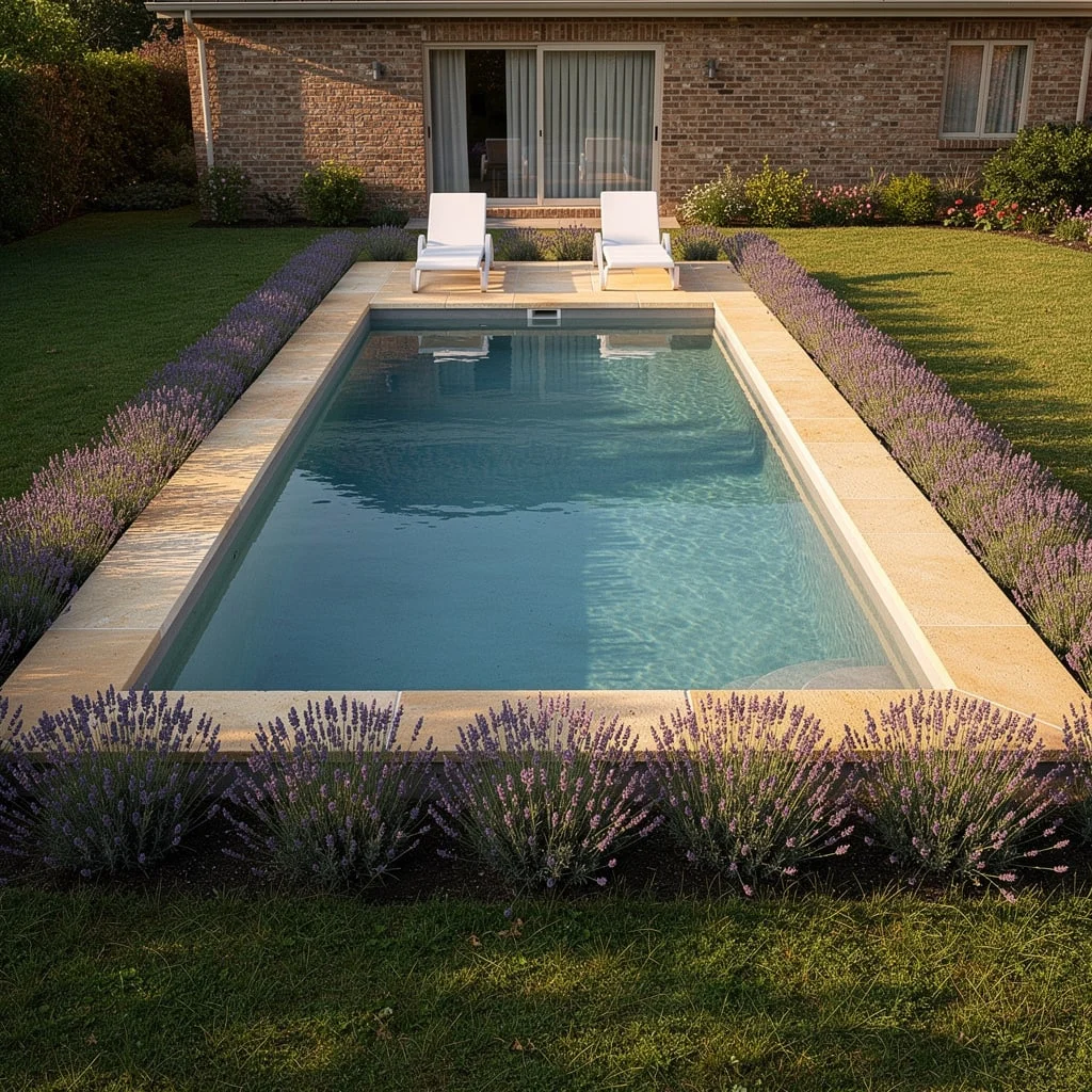 The Lawn-Set Pool with Lavender Borders All Four Sides