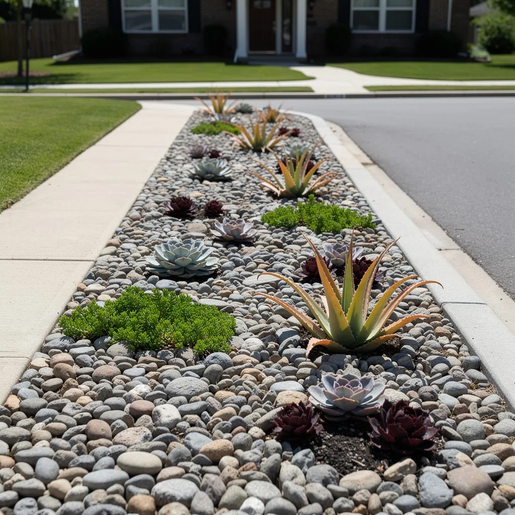 Succulent And Aloe River Rock Strip