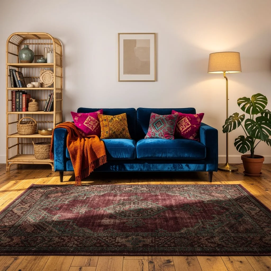 Blue Velvet Sofa, Layered Richly