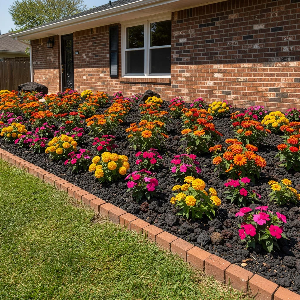Lawn With Dark Mulch Perimeter