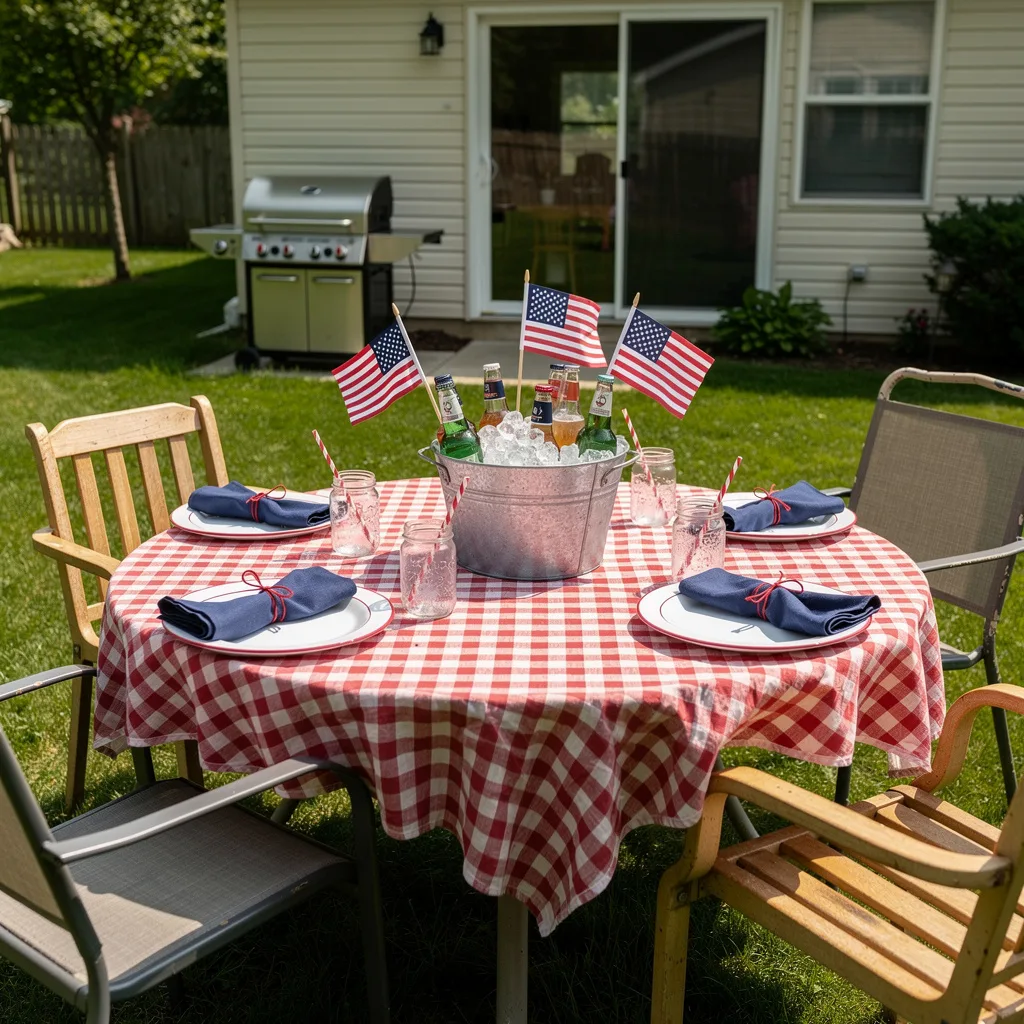 Gingham Table, Galvanized Center