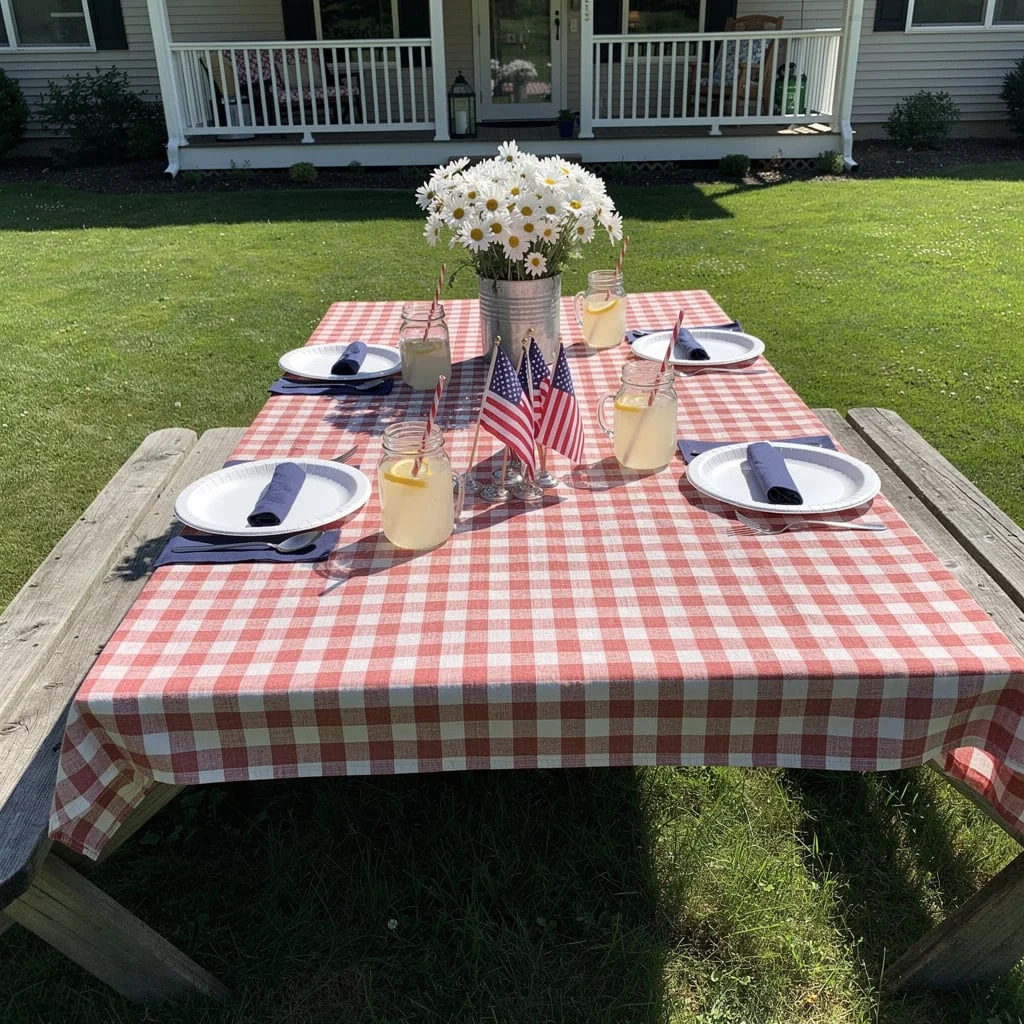 Red Gingham Picnic Table Setup