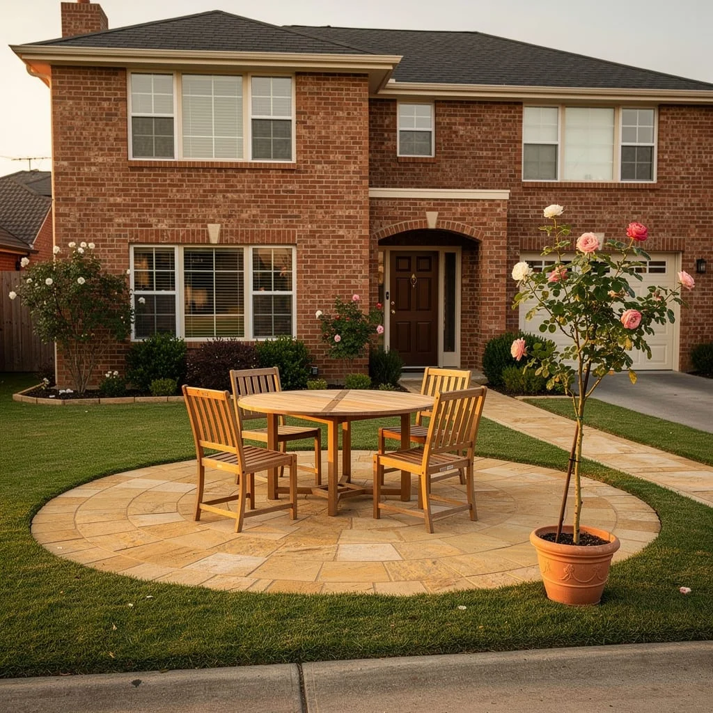The Round Sandstone Circle Set Into Suburban Lawn