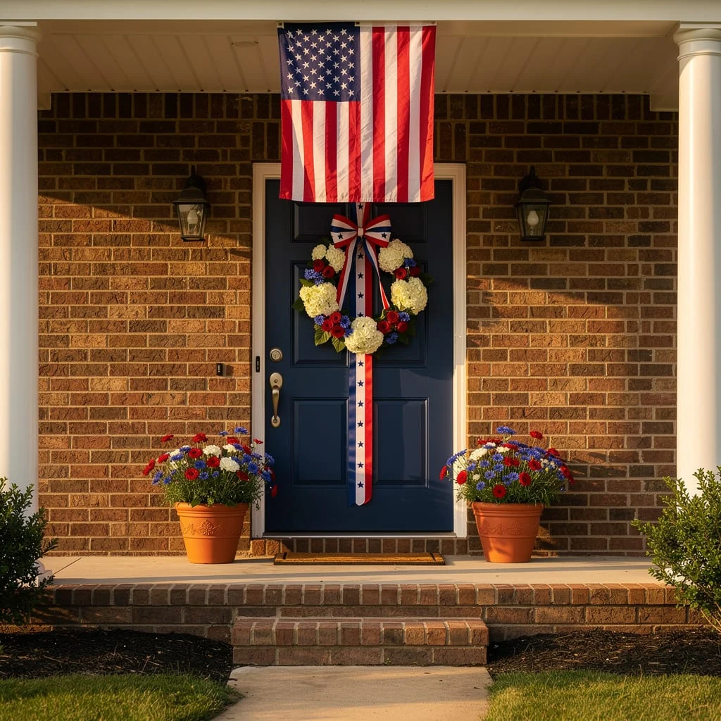 Flag and Hydrangea Wreath Door