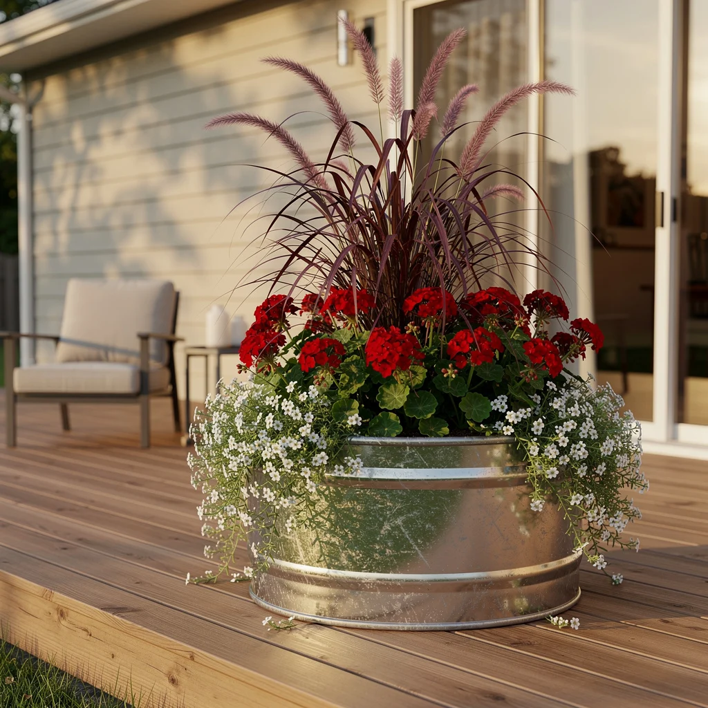 Galvanized Tub Deck Planter