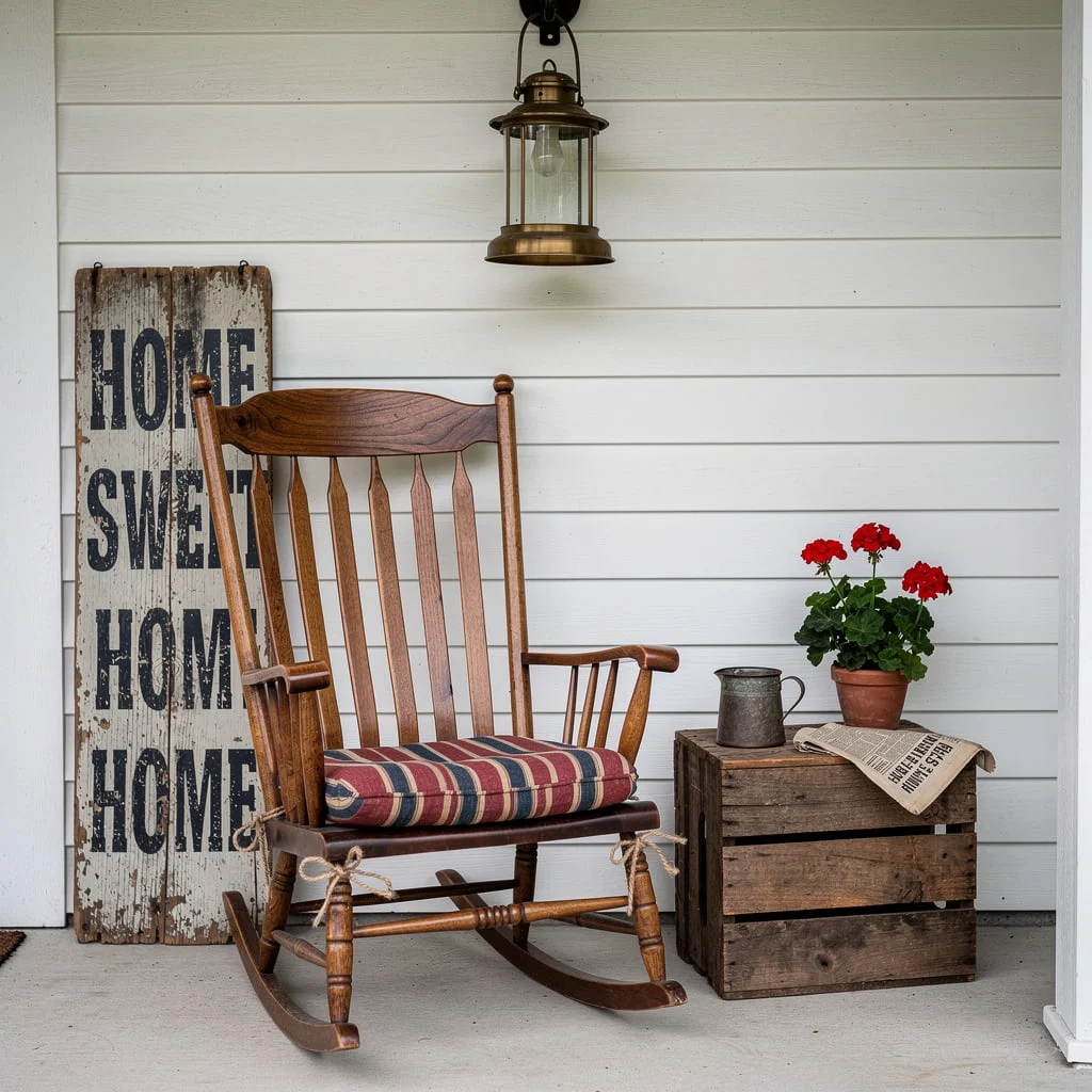 Rocking Chair, Crate, Sign Corner