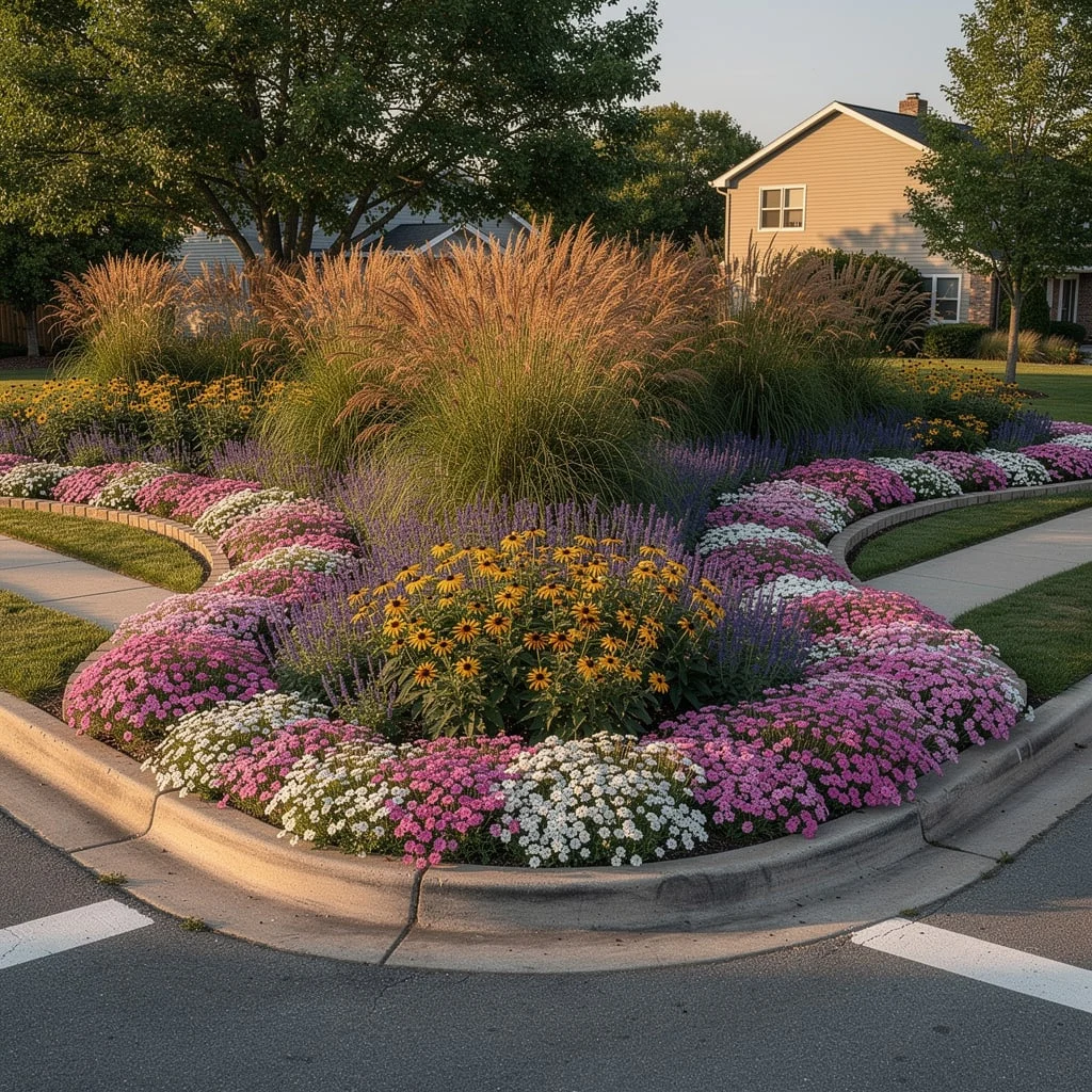 The Prairie Corner Curb Bed with Layered Perennials